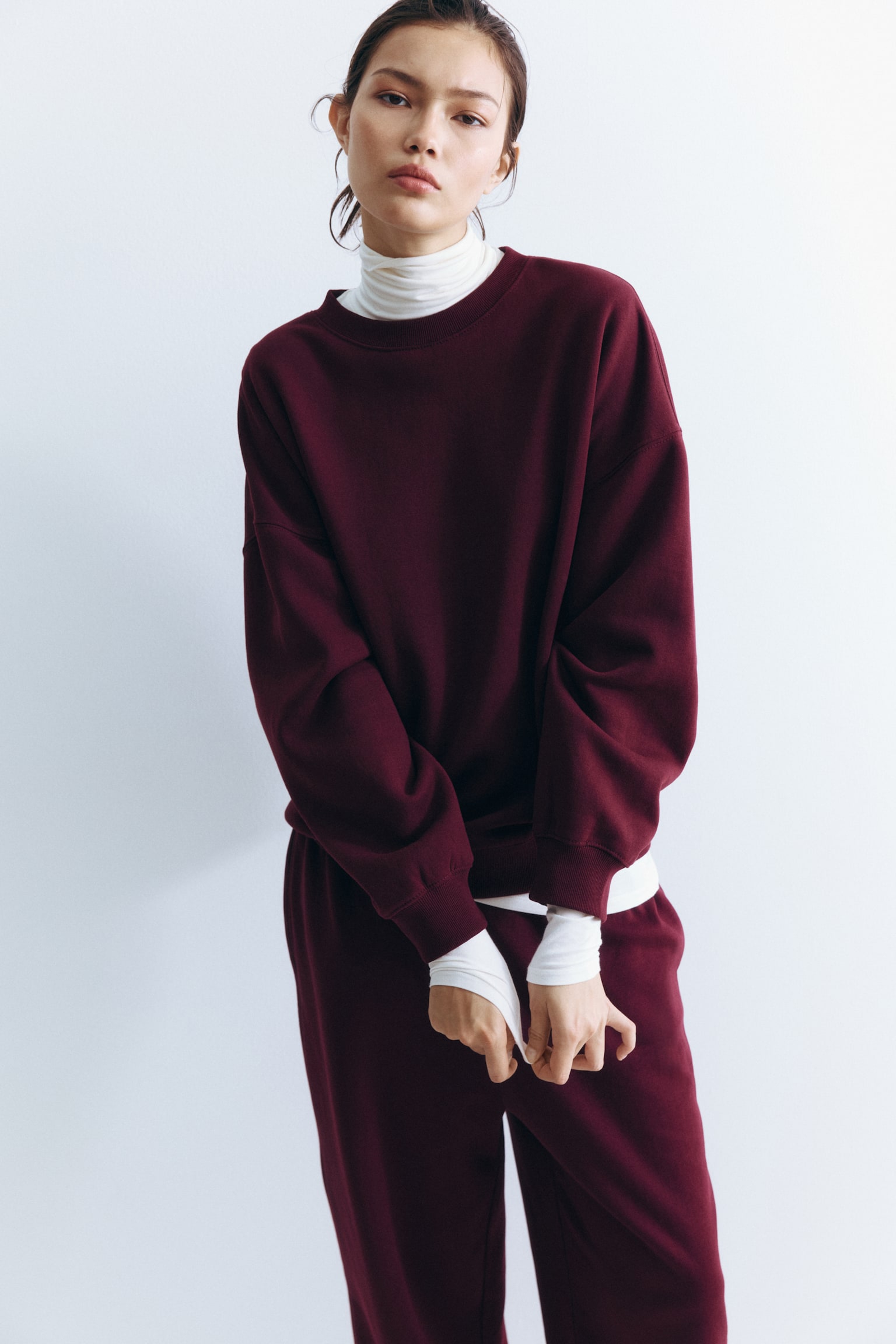 Oversized sweatshirt - Burgundy/Cream/Dark green/Black/Light grey marl/Navy blue/Light pink/Light beige/Dark brown - 1