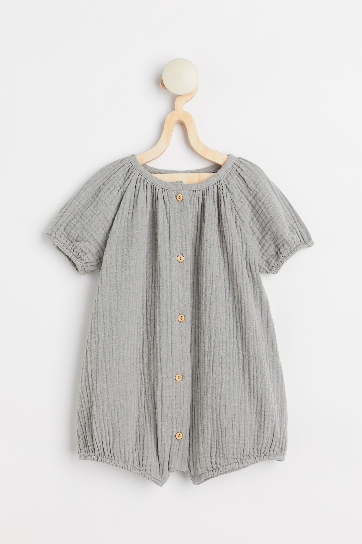 Muslin Romper Suit - Round Neck - Short sleeve - Light gray-green ...