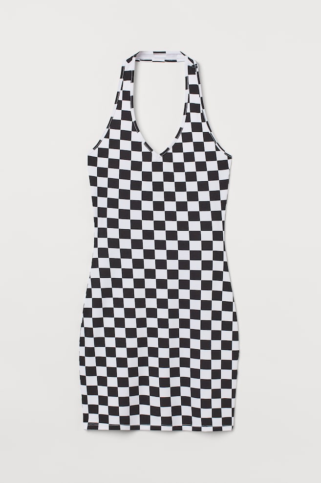 Vestido con escote halter - Negro/Cuadros de ajedrez - 1