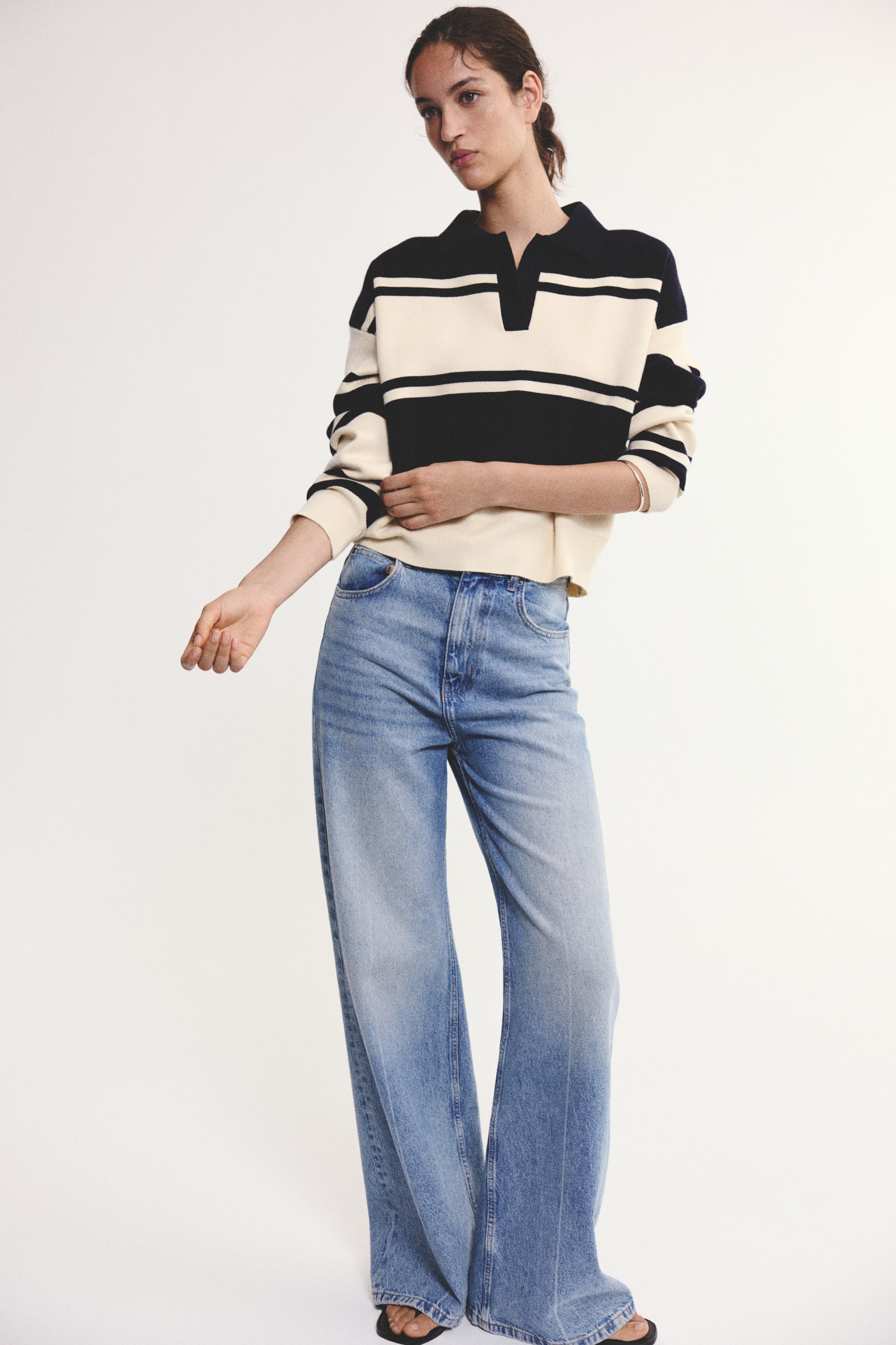 View larger image: Oversized polo shirt - Navy blue/Striped - Ladies | H&M GB 1