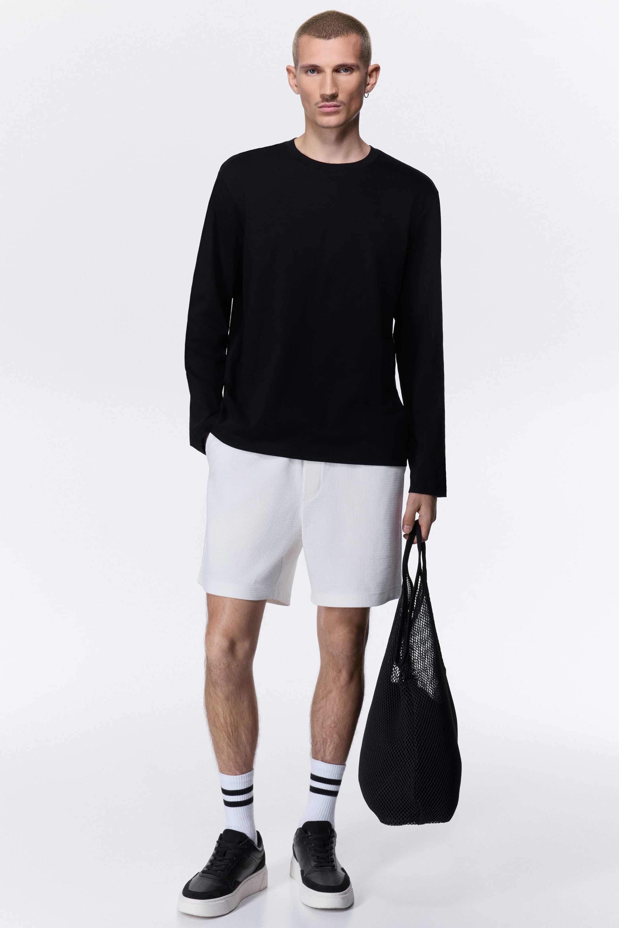 View larger image: Textured Jersey Shorts - White - Men | H&M AU 1