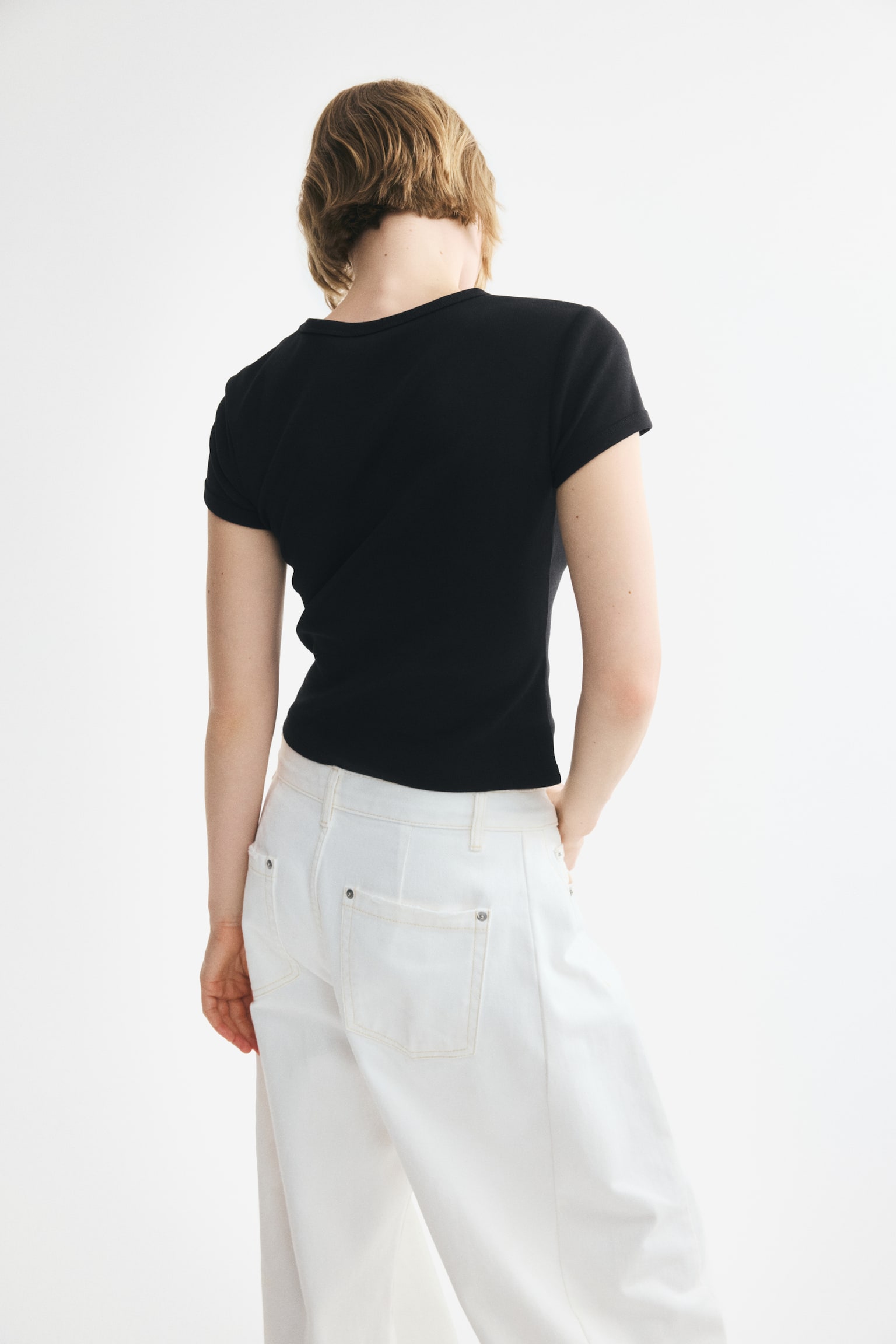 Женская футболка H&M Ribbed, цвет: Чёрный — фото 5