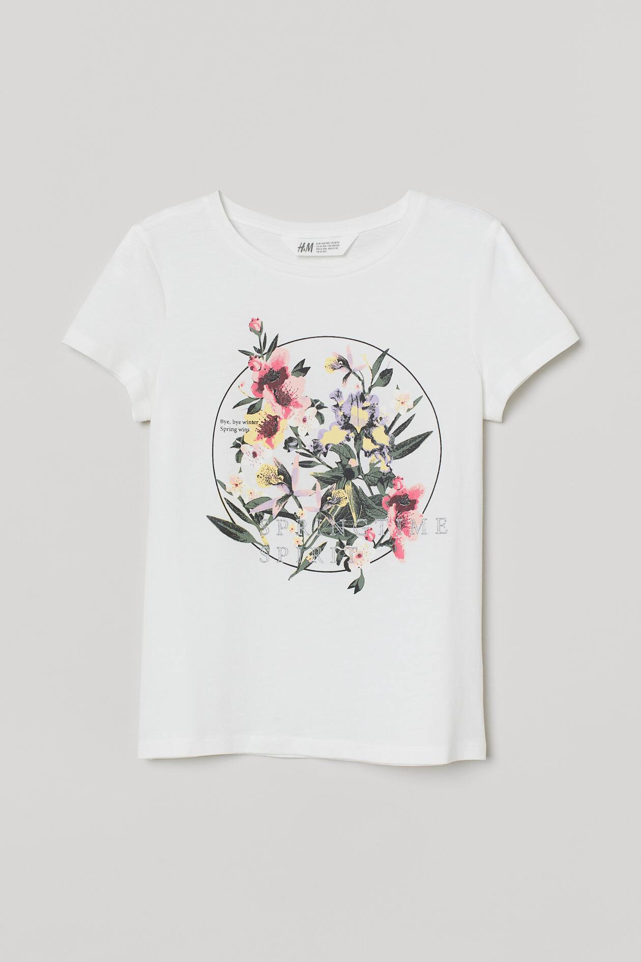 Printed Jersey Top - Round Neck - Short sleeve - White/flowers - Kids ...