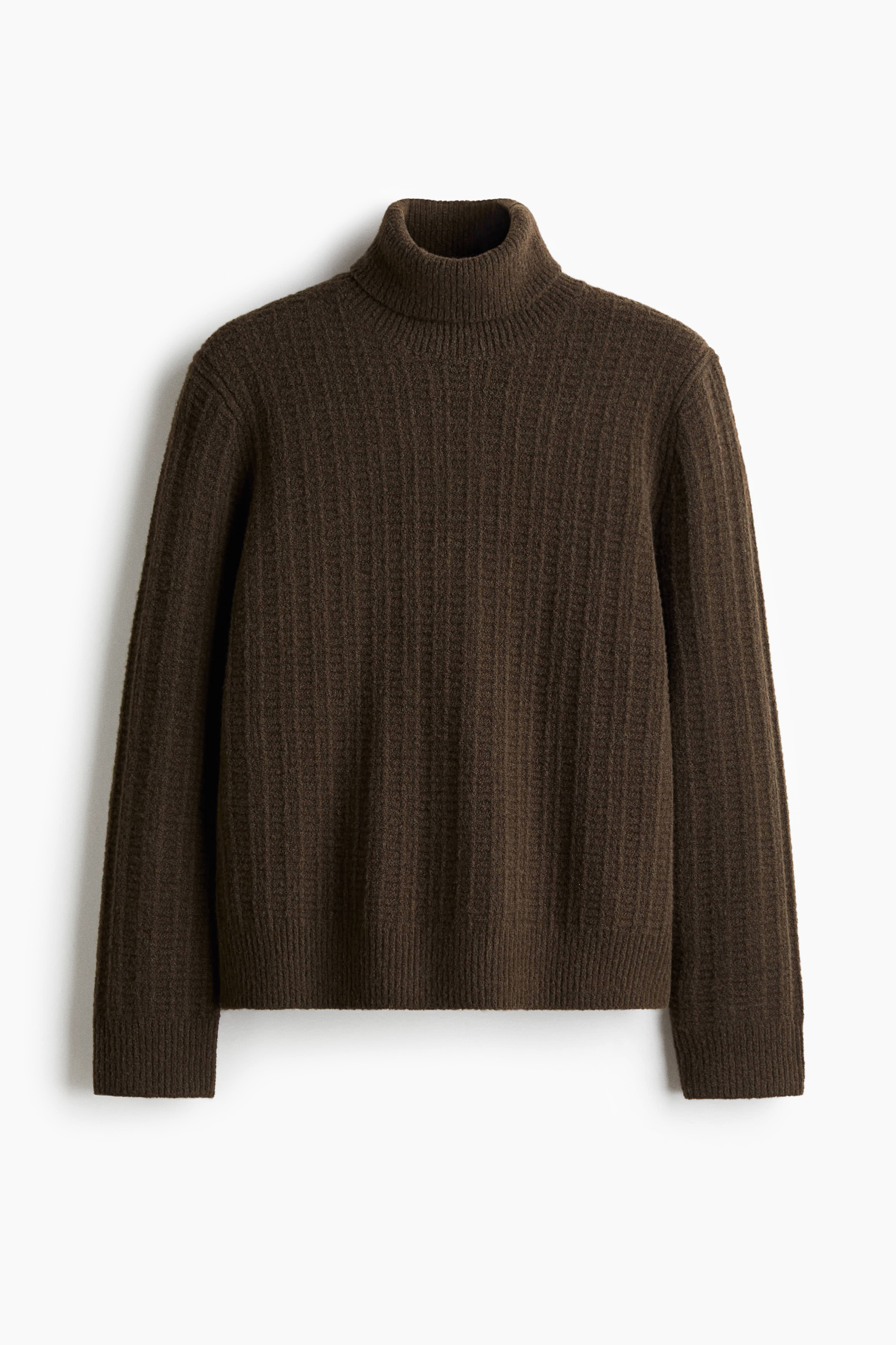 Regular Fit Polo-neck jumper - Dark khaki green/Cream