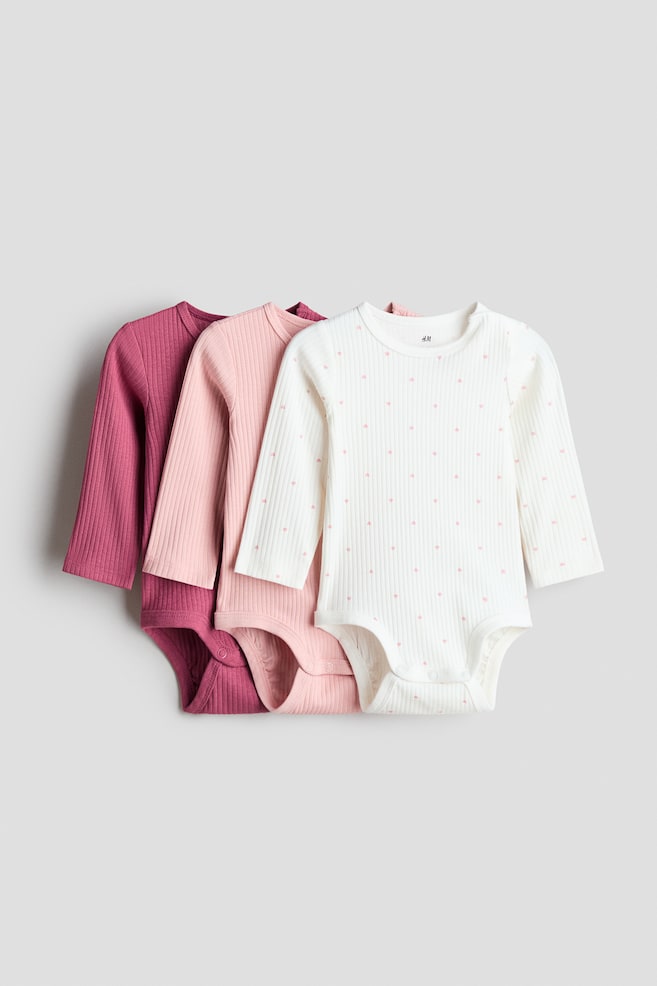 3-pack cotton bodysuits - Pink/Light pink - 1