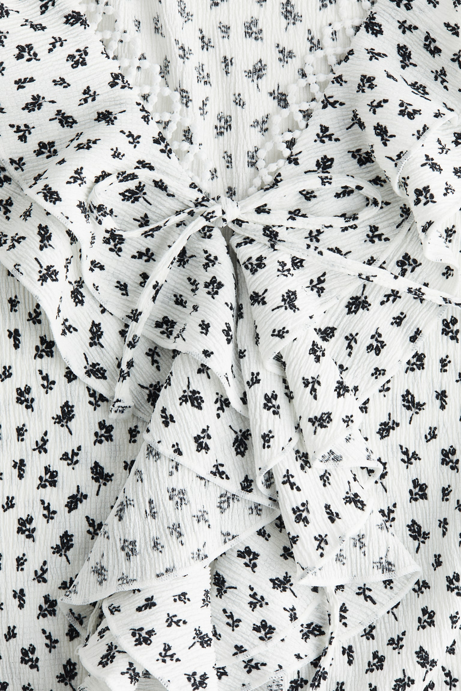 Flounce-trimmed blouse - White/Floral/Black/Red - 4