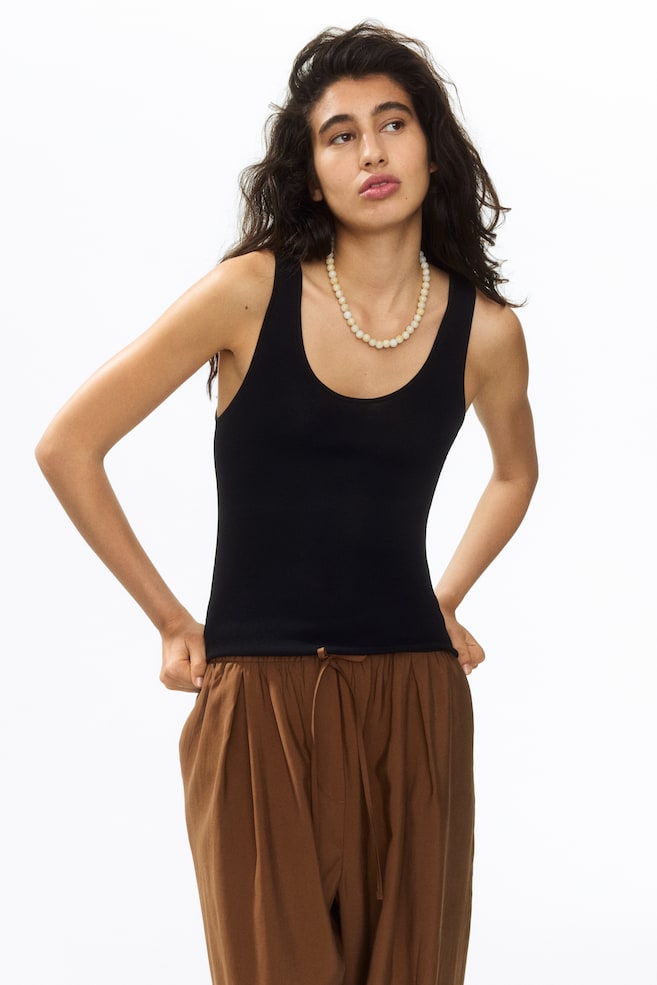 Knit Tank Top-Black - 5