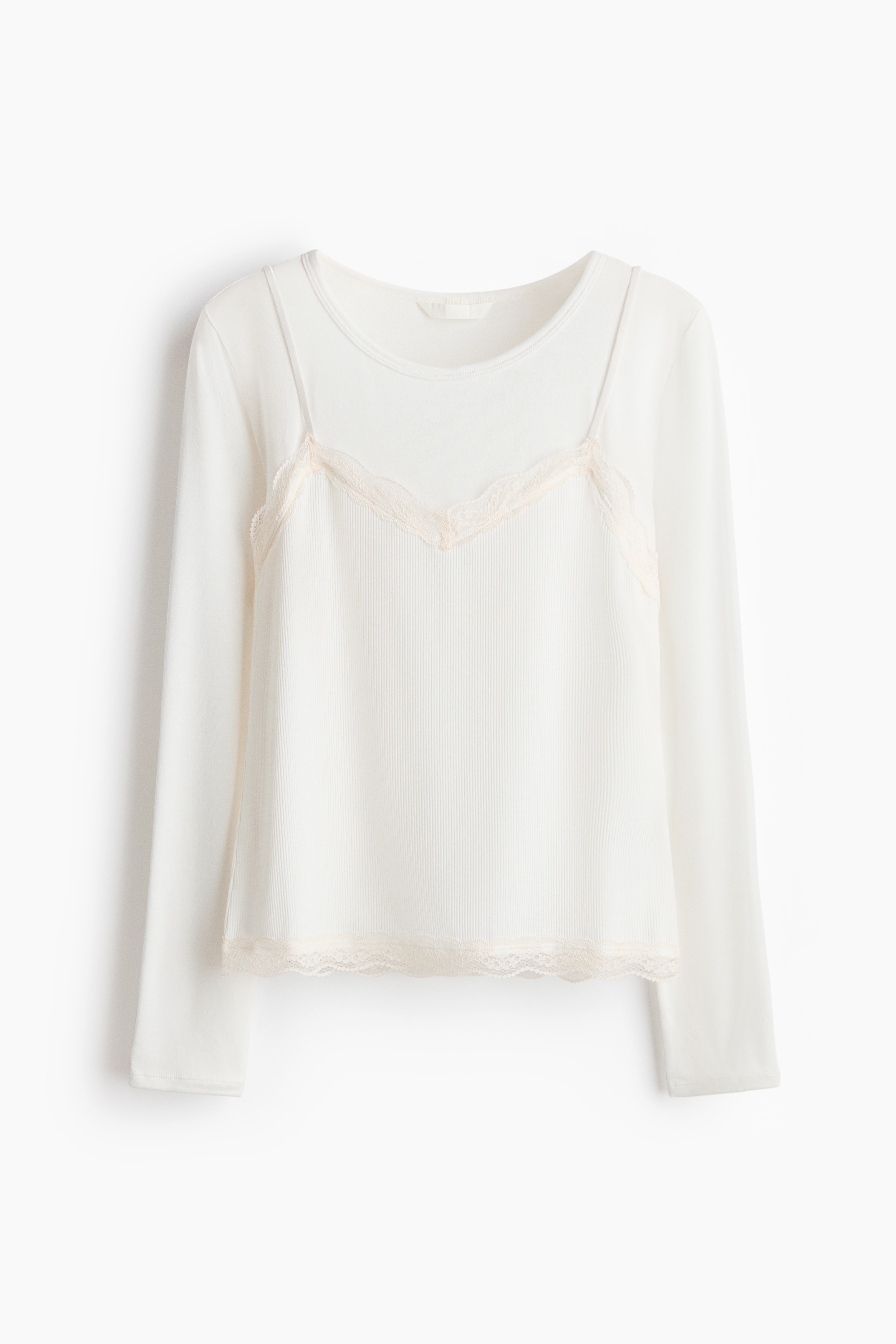 雙層設計上衣 - 白色/深灰混色/淺粉紅色