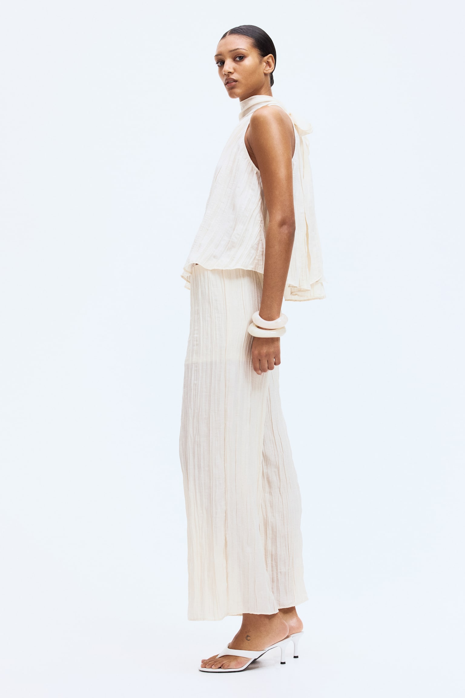 Crinkled trousers - Light beige - 1