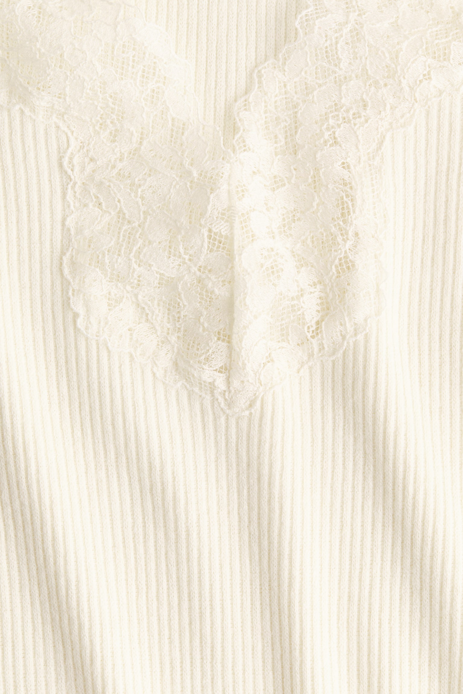 Женский топ H&M Lace-Trimmed Ribbed Top, цвет: Кремовый — фото 2