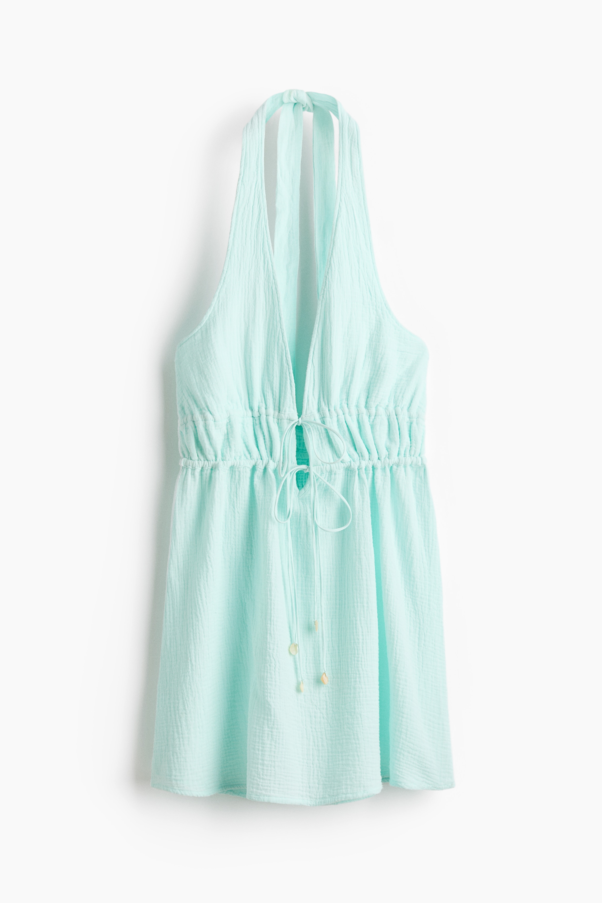Neckholder-Strandkleid aus Baumwolle - Light turquoise