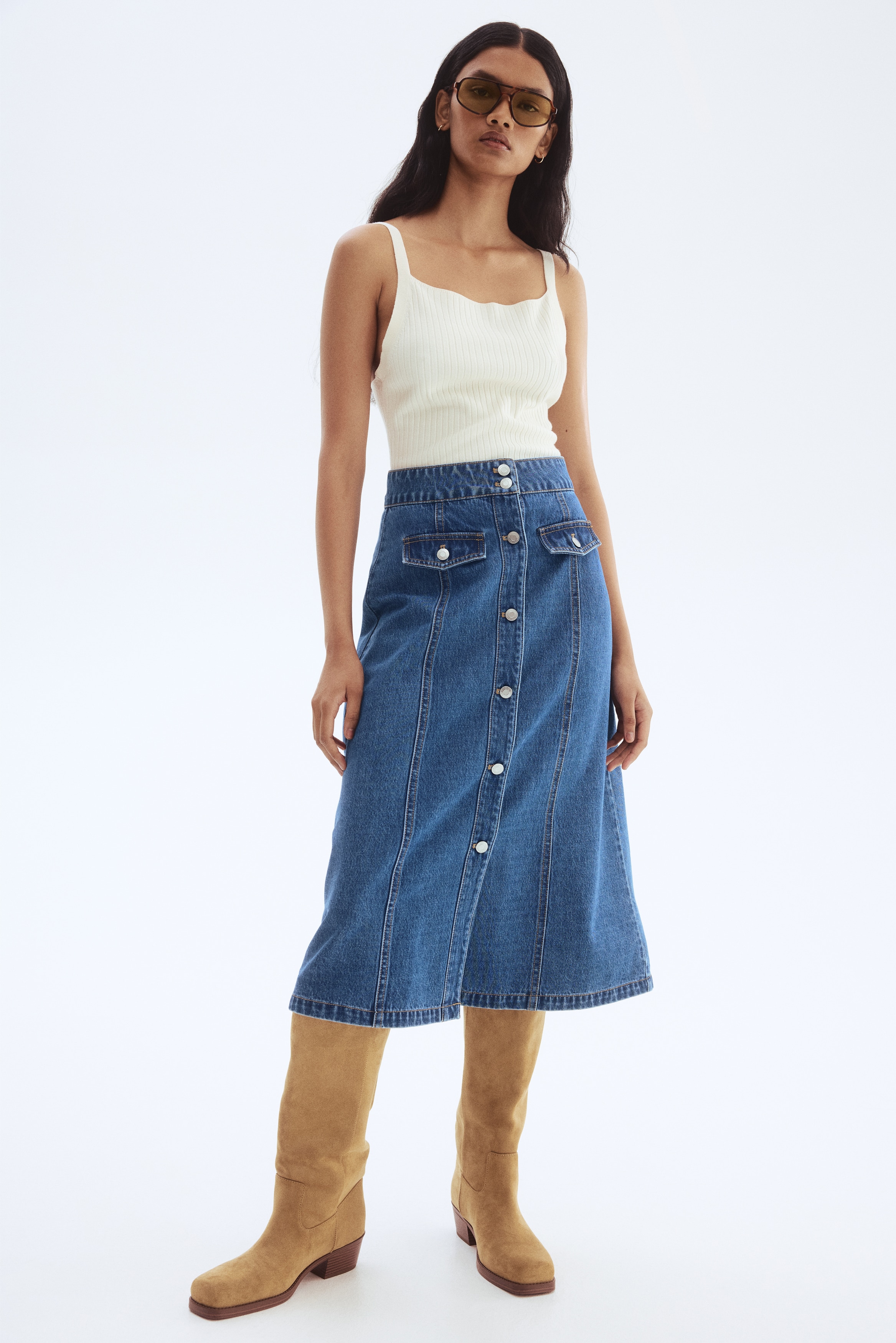 A-line denim skirt