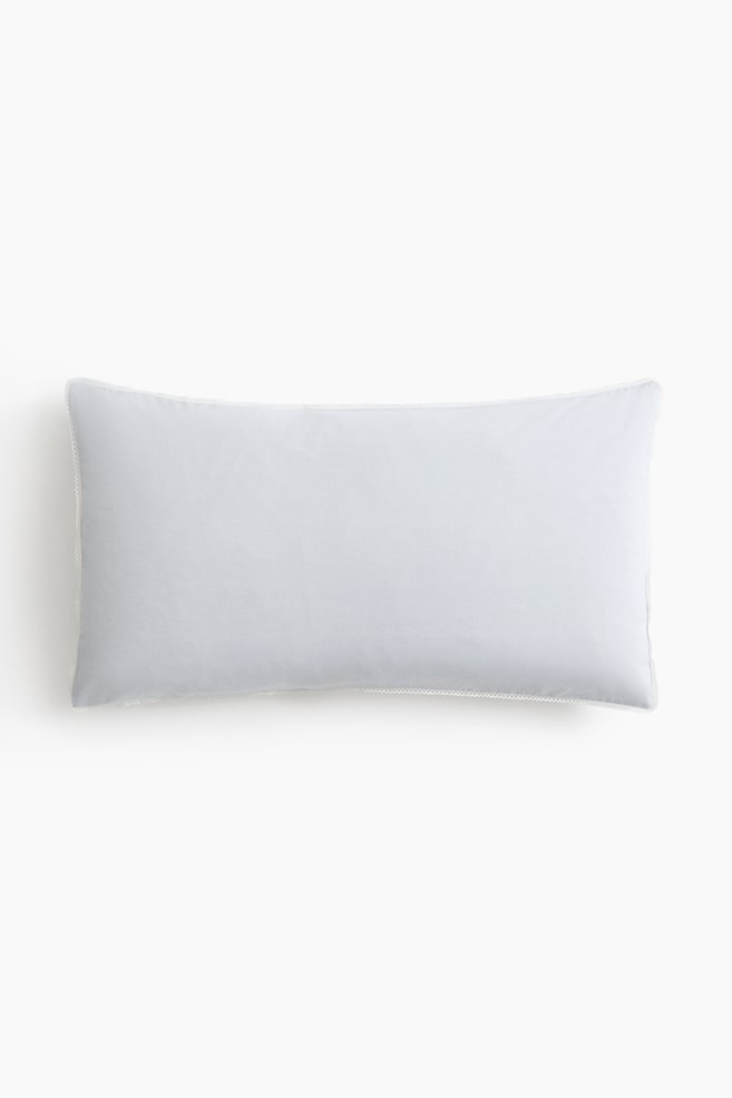 Embroidered-Detail Cotton Pillowcase - Pale dusty blue/Light beige - 1