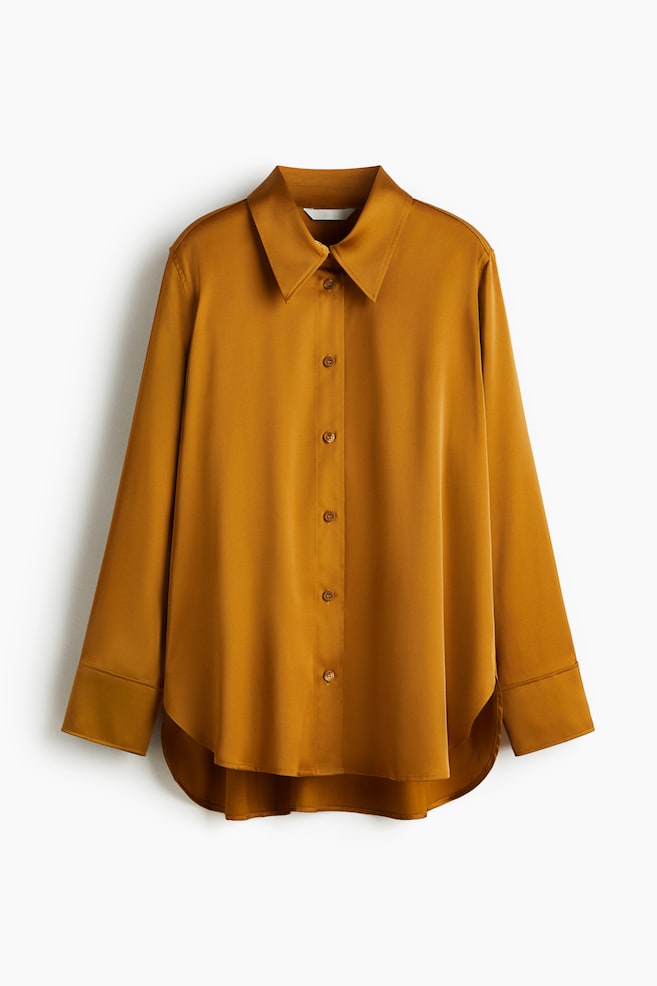 Oversized Satin Shirt - Dark golden yellow/Golden olive - 1