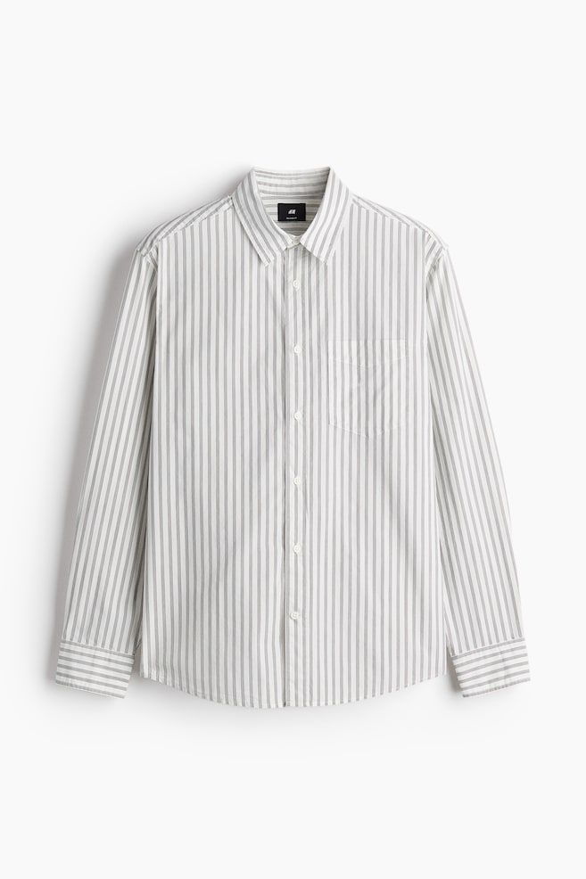 Loose Fit Poplin Shirt - White/Grey stripe/Light blue/Stripe - 1