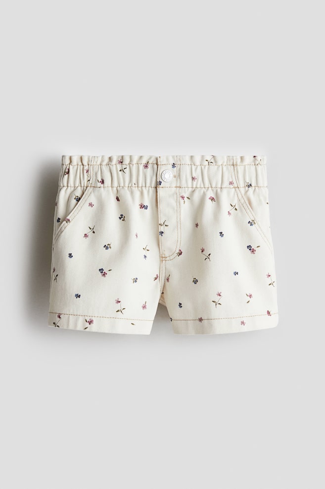 Pantalón corto estampado en sarga de algodón - Blanco/Floral/Beige/Estampado de leopardo - 1
