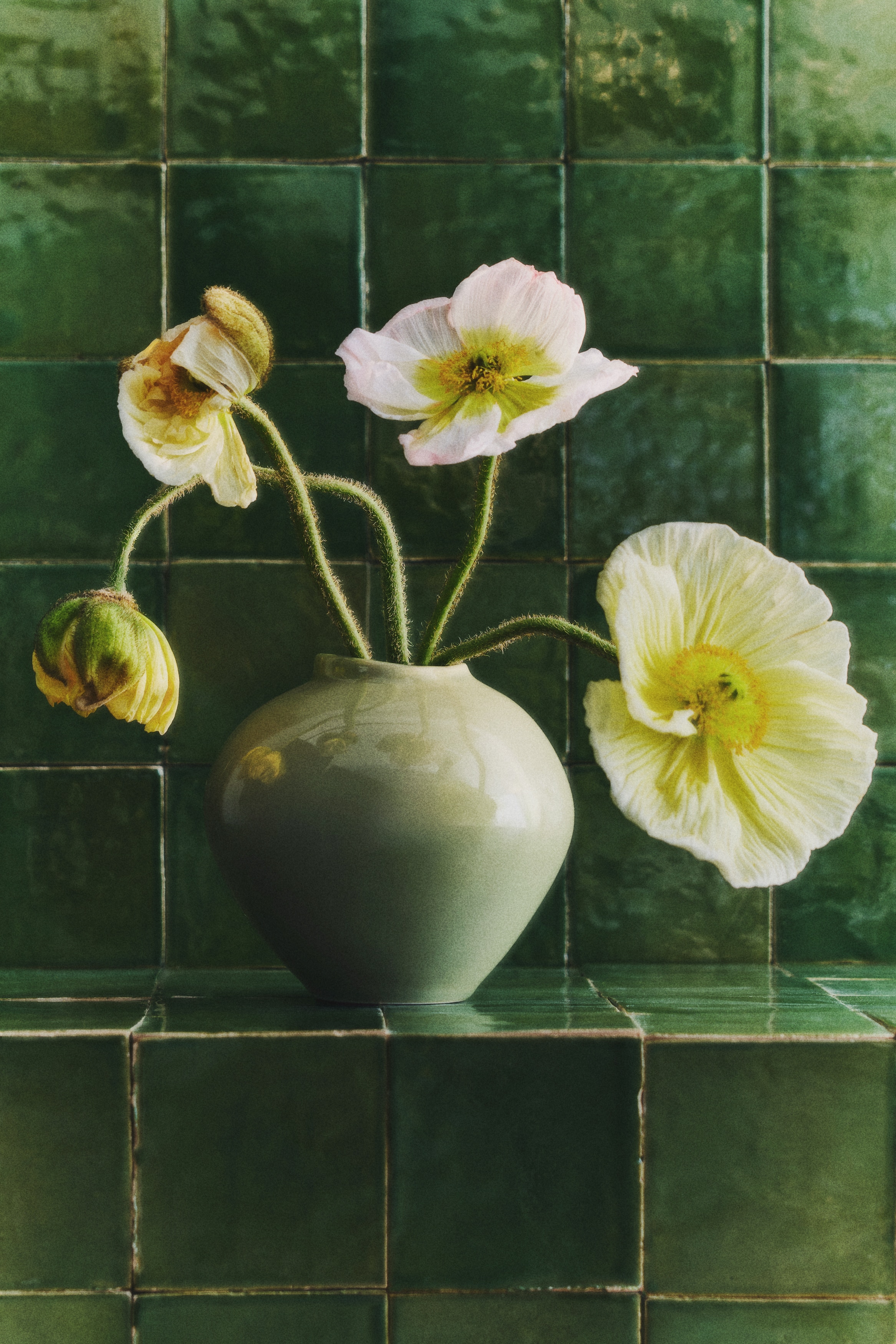 Irregular Stoneware Vase - Light khaki green/Light yellow/Dark brown