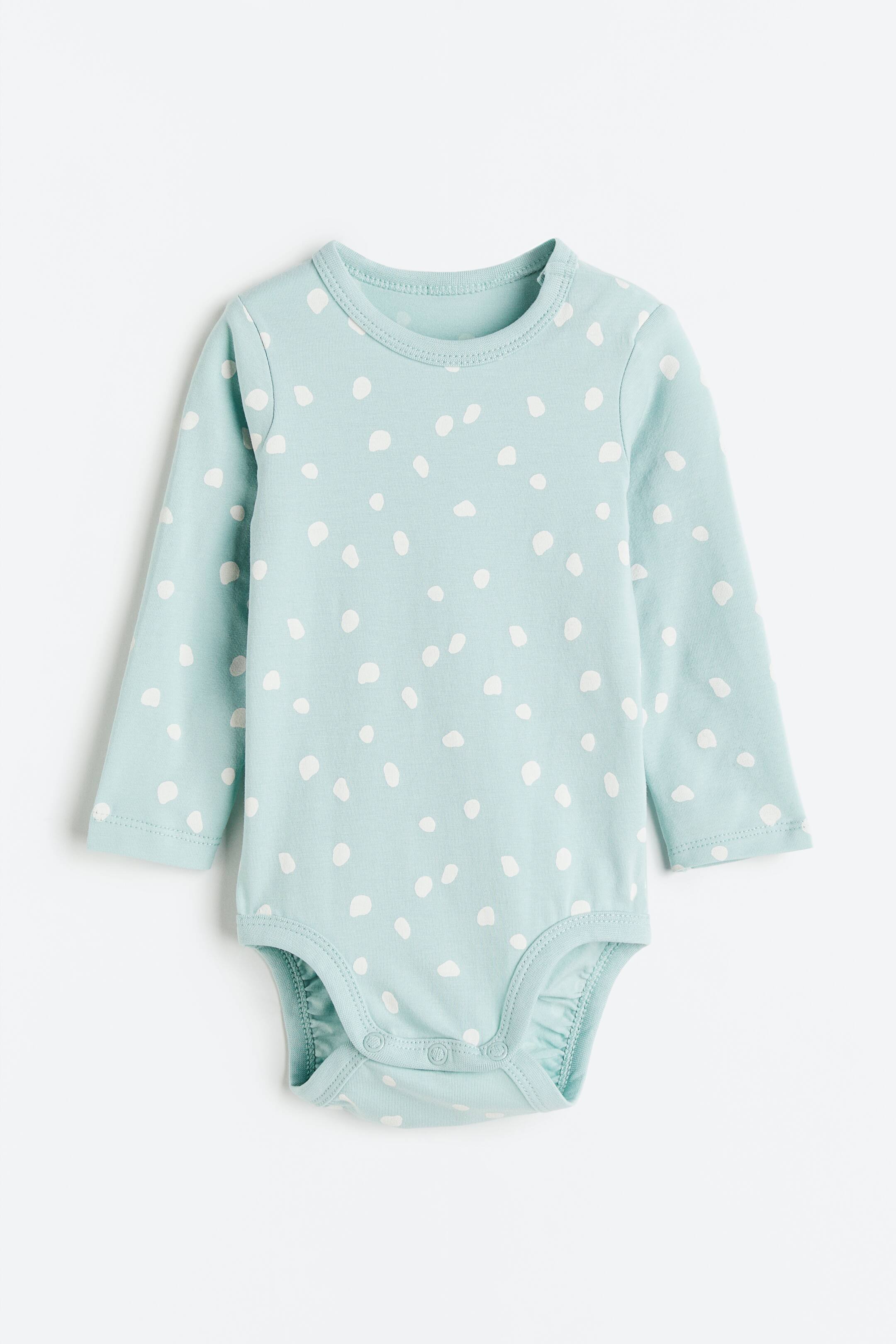 View larger image: Long-sleeved bodysuit - Light turquoise/Spotted - Kids | H&M 1