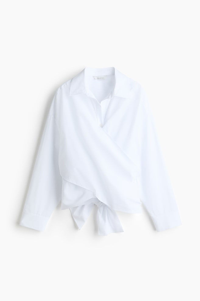 Tie-detail blouse - White/Light beige/Striped - 1
