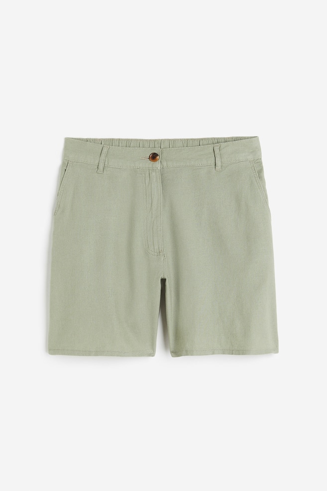 Shorts i hørblanding - Lys kakigrøn/Lys beige/Sort - 2