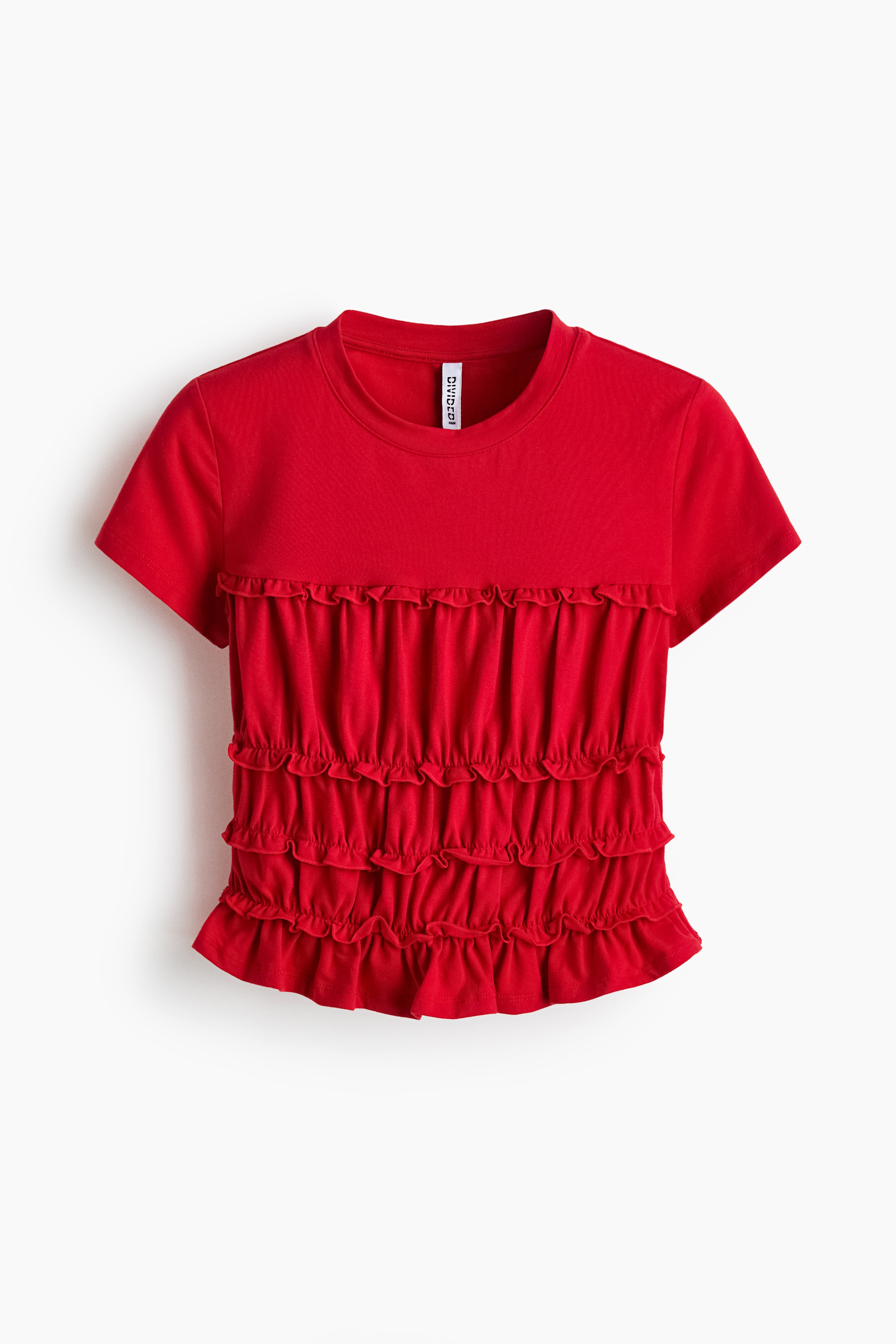 Frill-trimmed cotton top - Red/White/Light blue