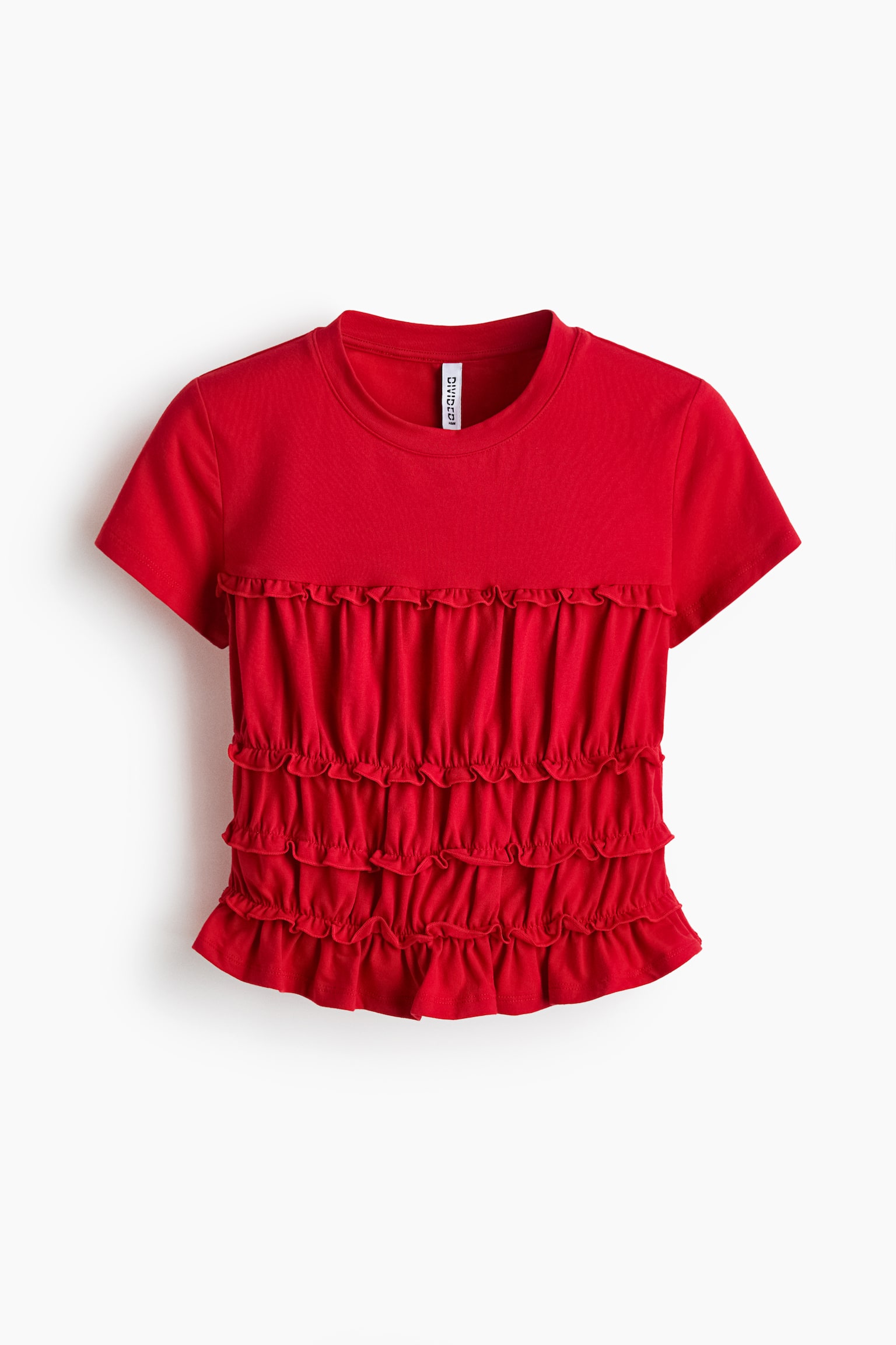 Frill-trimmed cotton top - Màu đỏ/Màu xanh dương nhạt/Màu trắng - 1