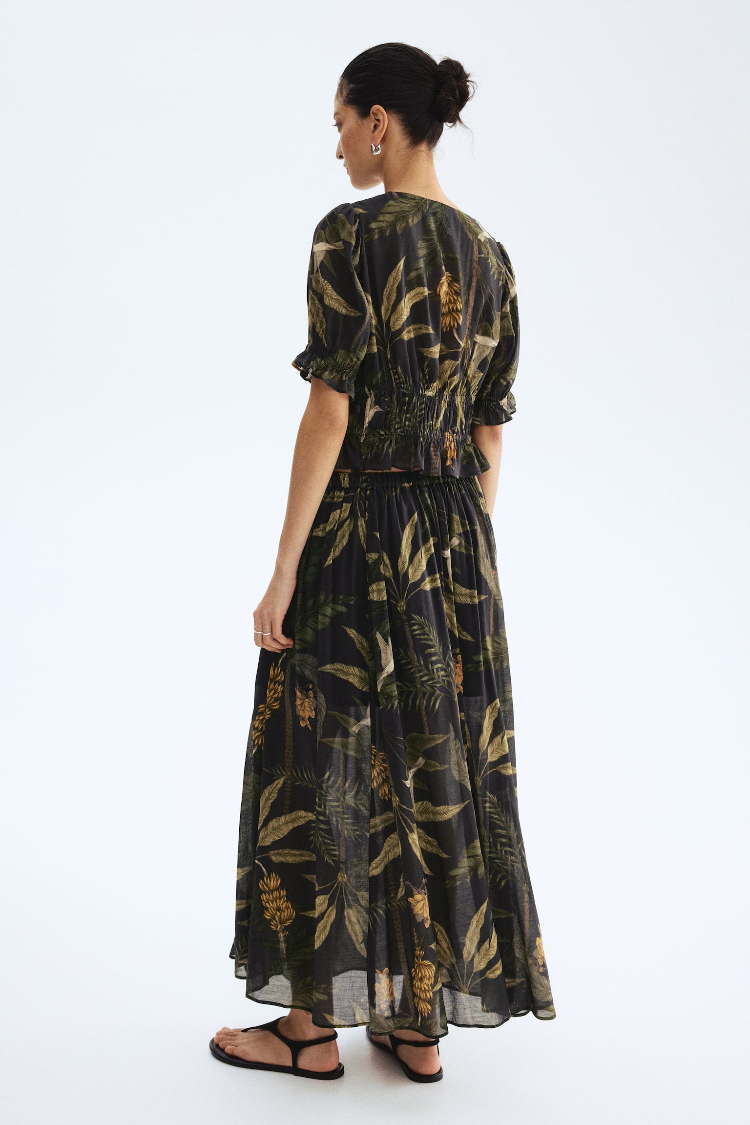 Top fruncido en mezcla de viscosa - Negro/Plantas - 6