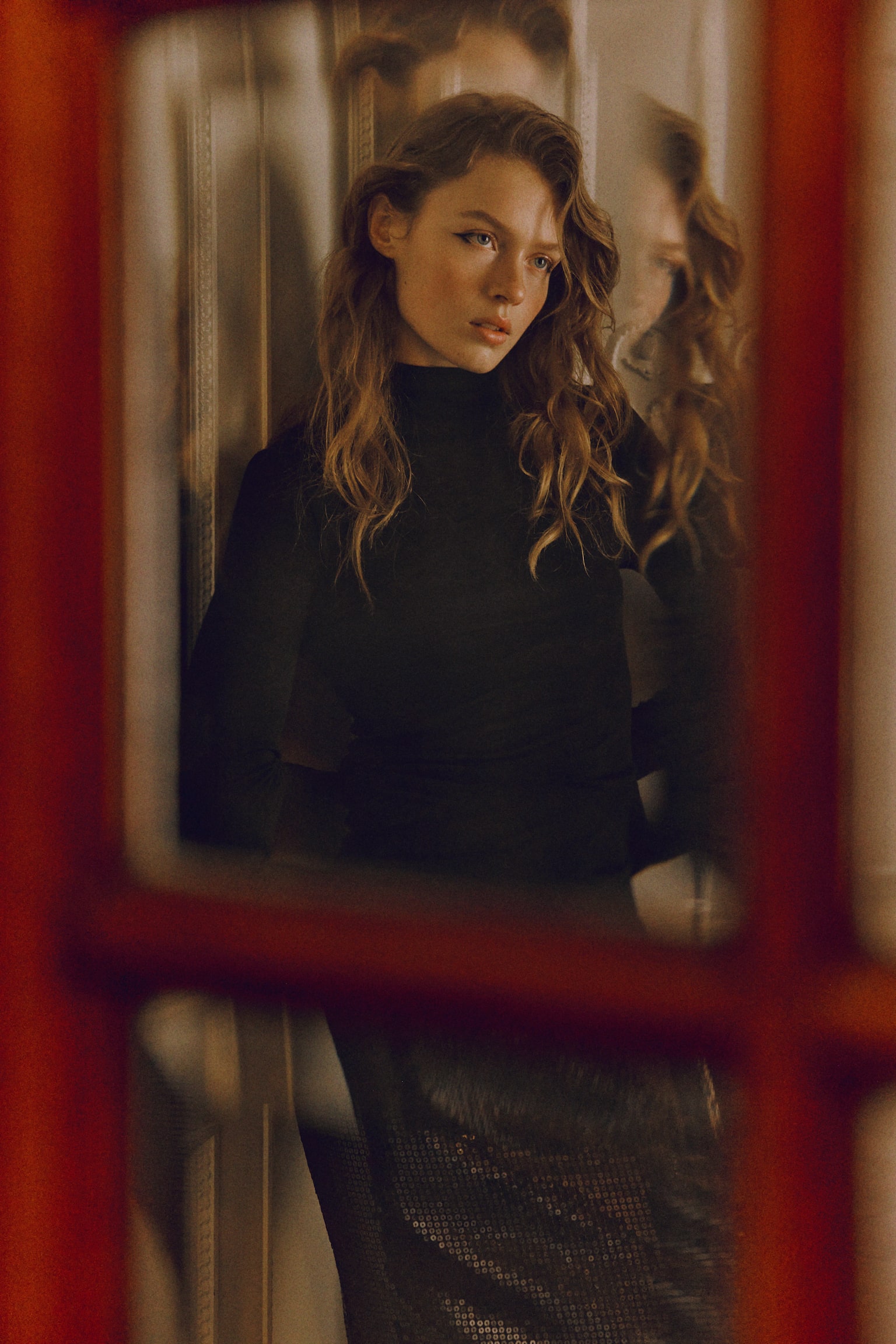 Flitrová sukňa - Čierna/Burgundská červená/Hnedá - 5