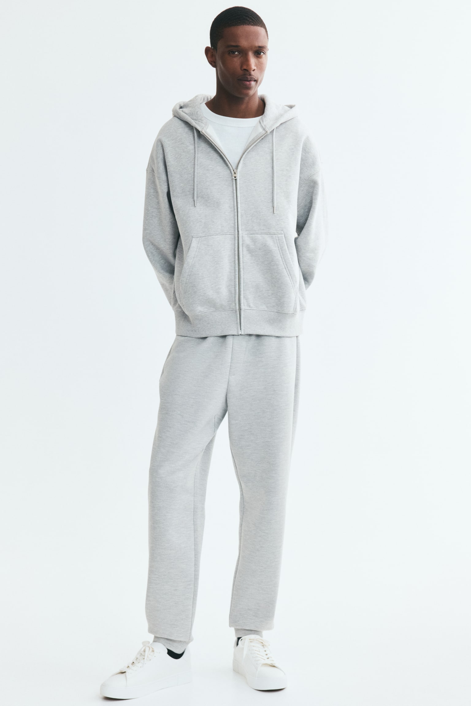 Regular Fit Interlock sweatpants - Light grey marl/Black/Dark blue - 1