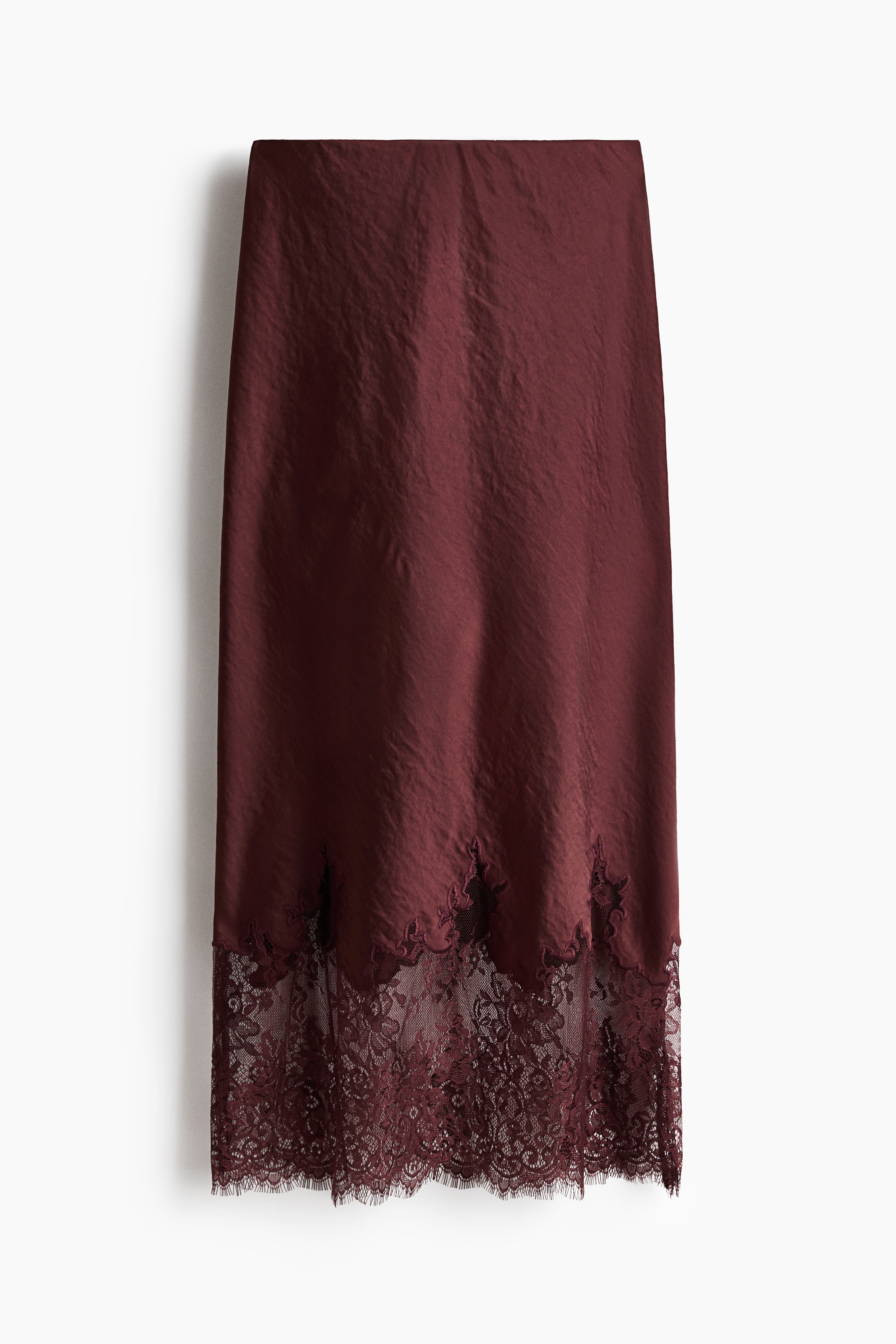 Gonna in satin con bordo in pizzo - Bordeaux