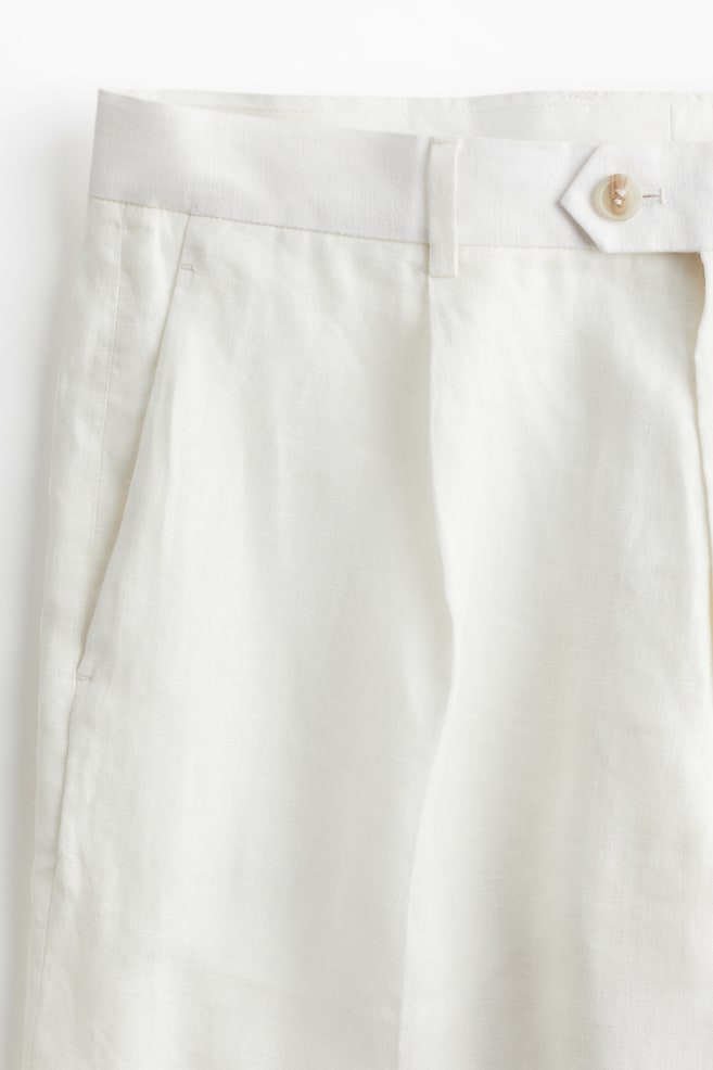 Relaxed Fit Linen Suit Pants - White/Black/Dark beige - 3