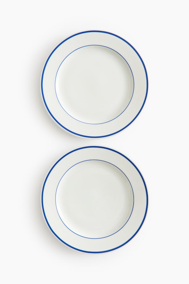Lot de 2 grandes assiettes en porcelaine - Blanc/bleu/Blanc/noir/Blanc/rouge - 1