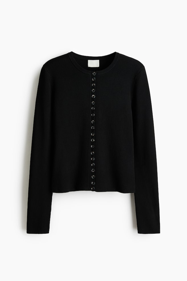 Rib Cardigan - Black/Brown/Dark grey marle/Cream - 1