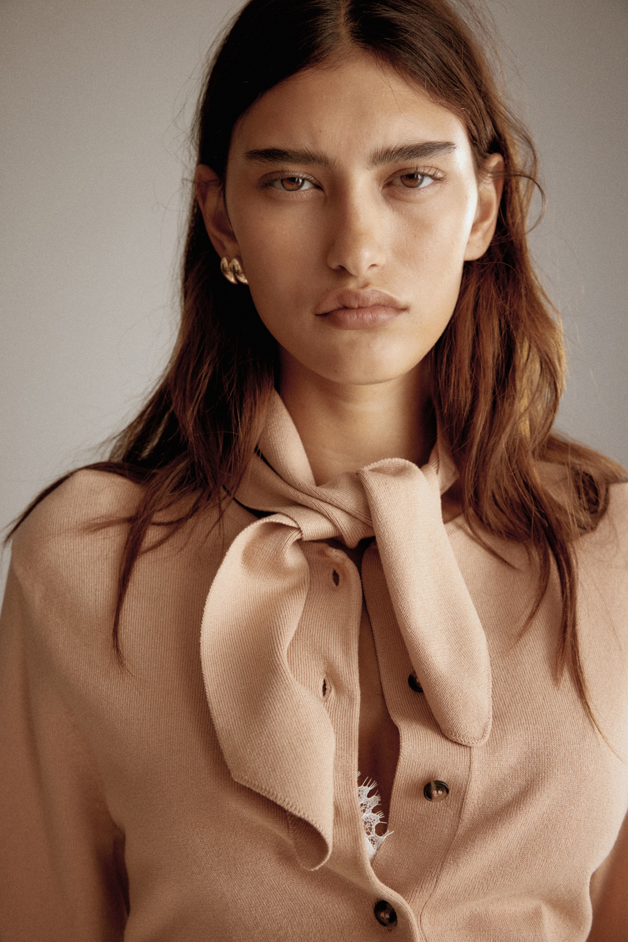 View larger image: Scarf-collar cardigan - Beige - Ladies | H&M SG 3