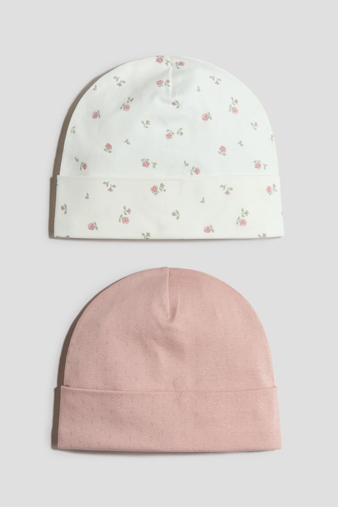 Pack de 2 gorros em algodão - Rosa seco/Floral/Cinzento escuro/Bege/Branco/Cerejas/Rosa claro/Coração/Verde cinza/Urso/Bege escuro/Creme - 1
