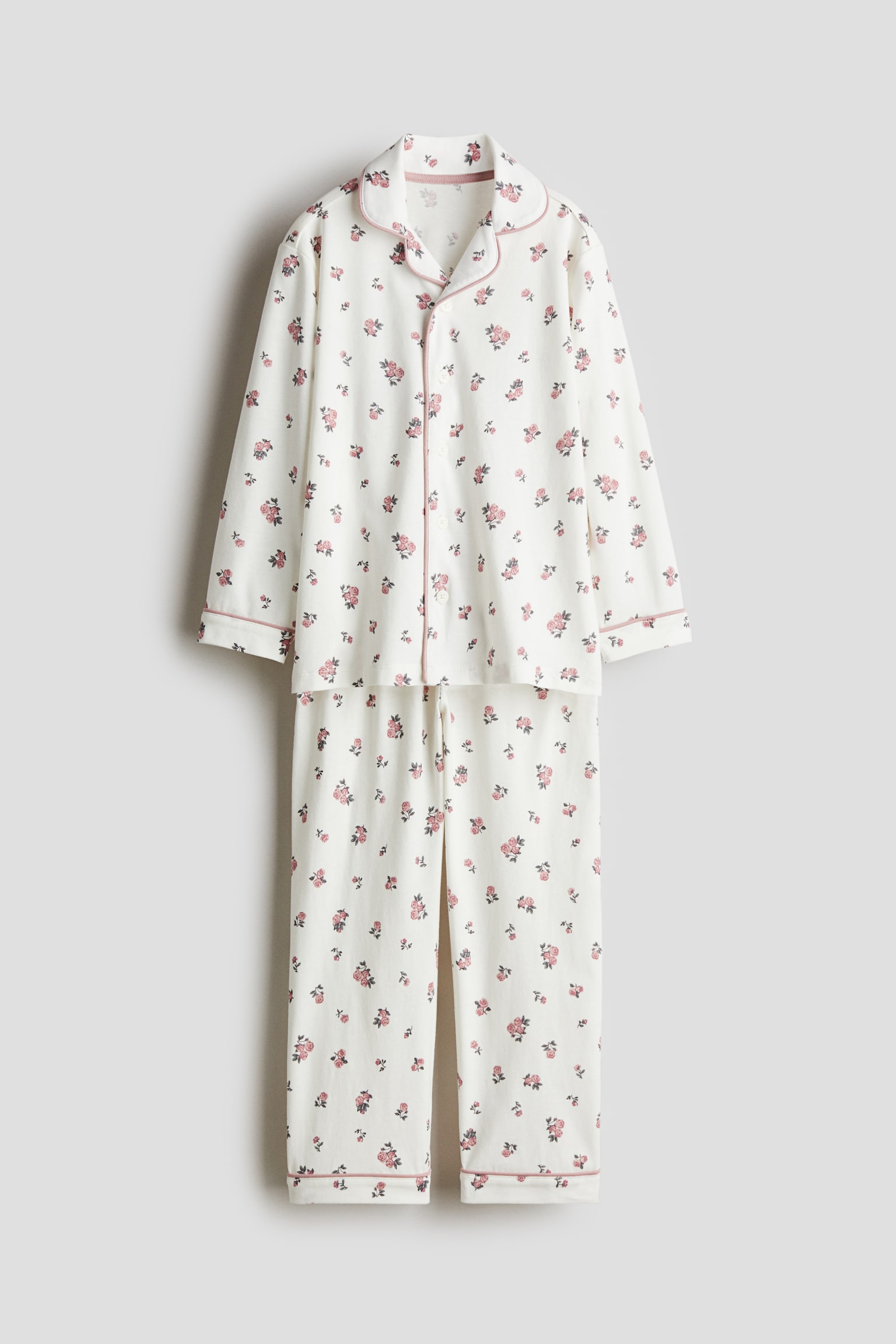 Patterned jersey pyjamas - White/Floral/Dark pink/Hearts - 1