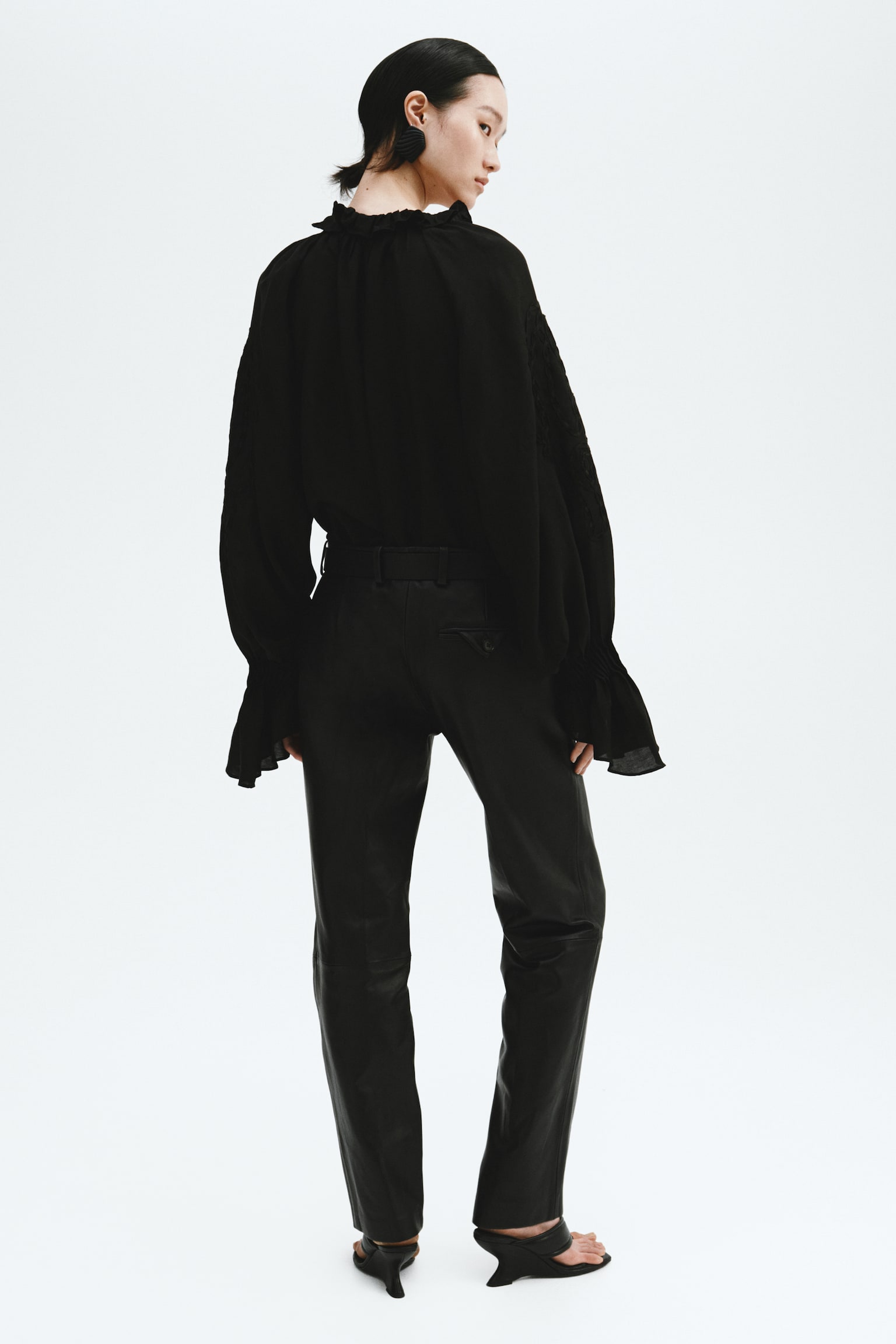 Embroidered linen-blend blouse - Black - 4
