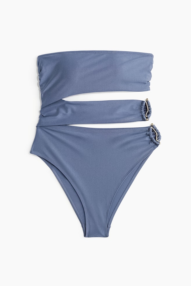 Bandeau-Badeanzug mit wattierten Cups - Mattblau/Schwarz - 1