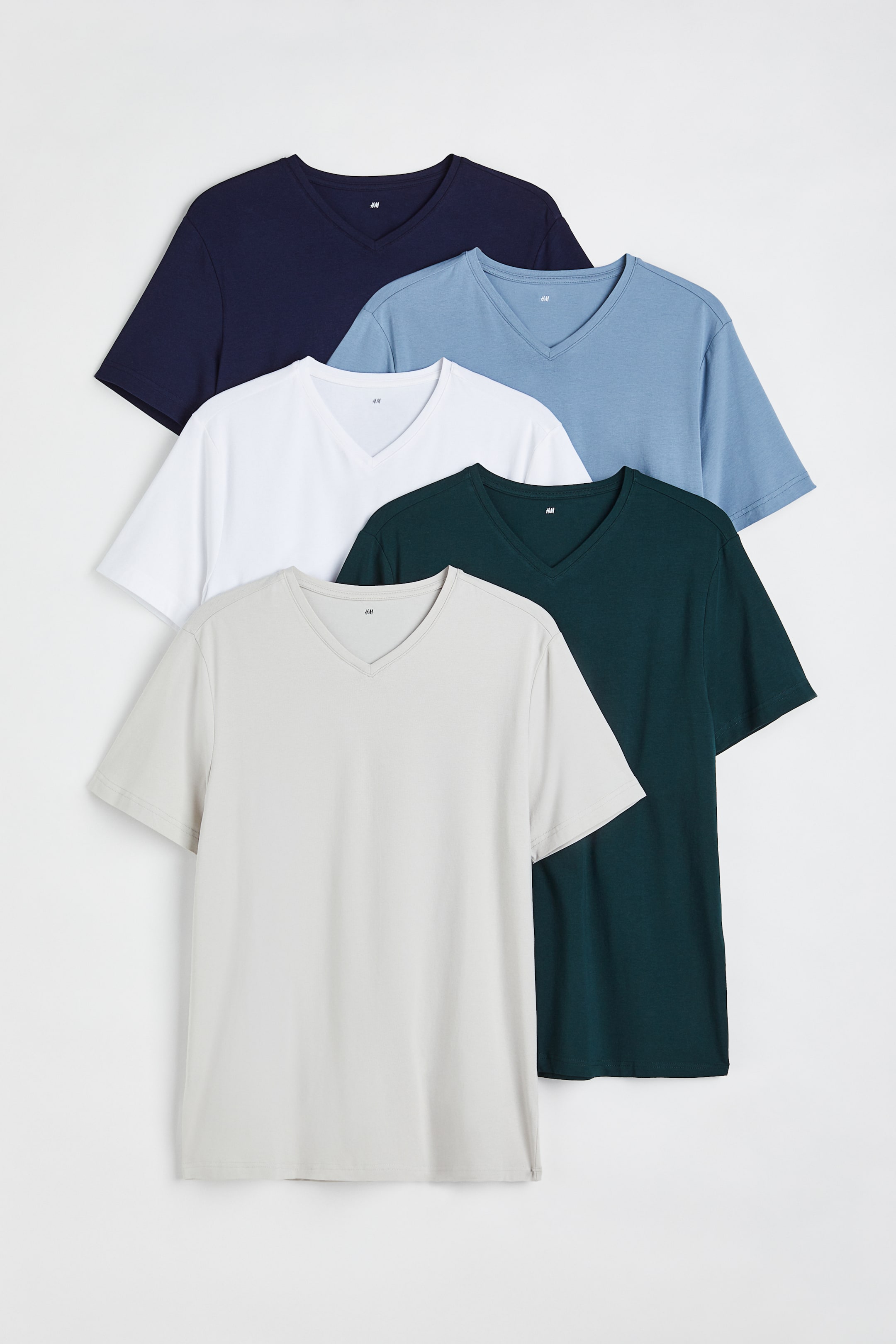 View larger image: 5-pack Slim Fit V-neck T-shirts - Navy blue/Light greige - Men | H&M 1