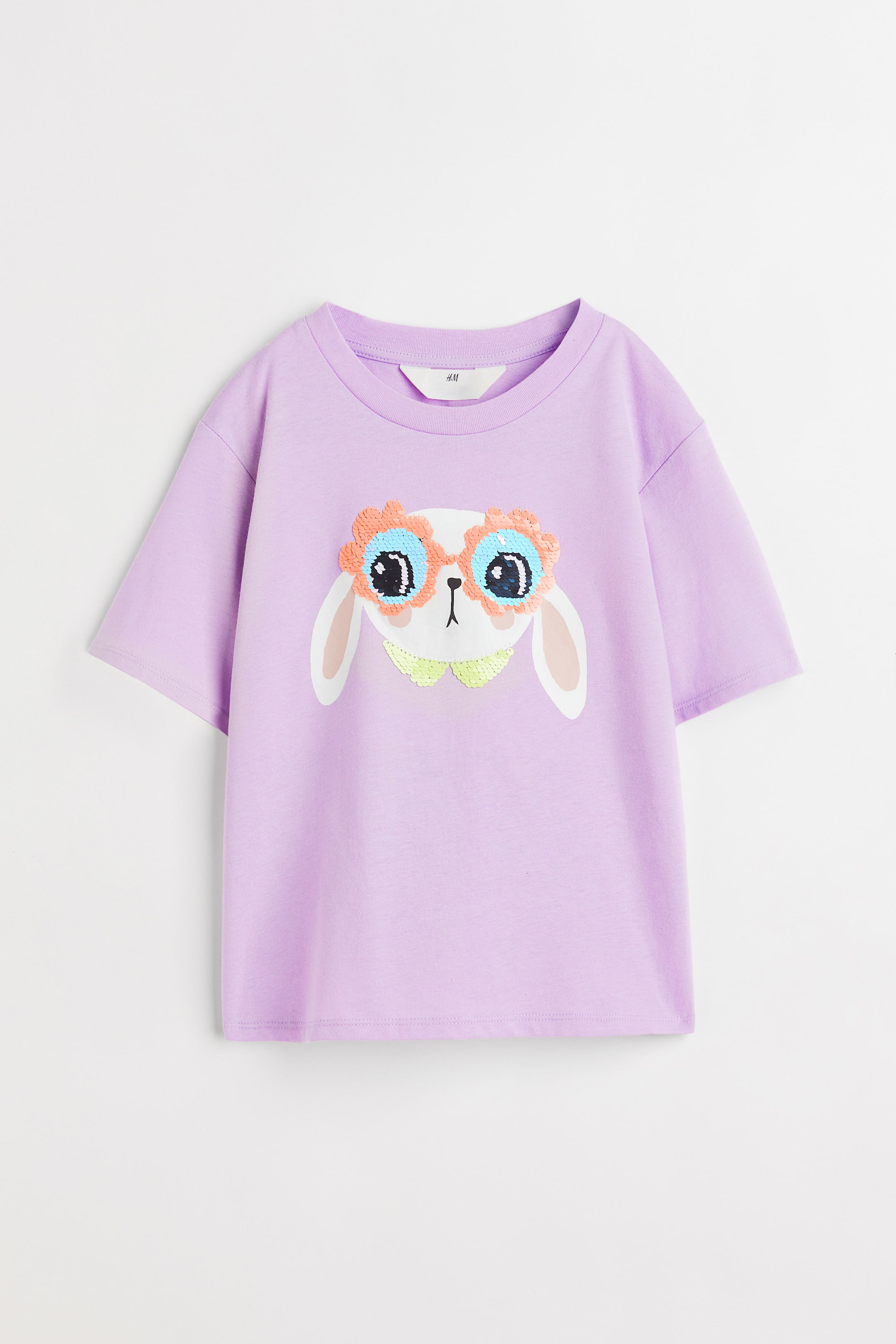 Reversible sequin-motif T-shirt - Light purple/Rabbit - Kids | H&M SG