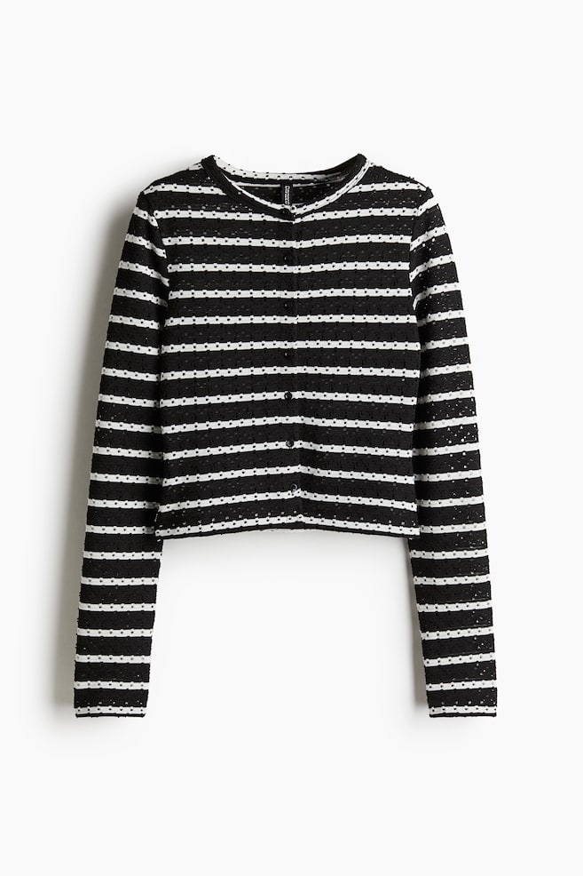 Pointelle jersey cardigan - Negro/Rayas/Crema/Rayas - 1