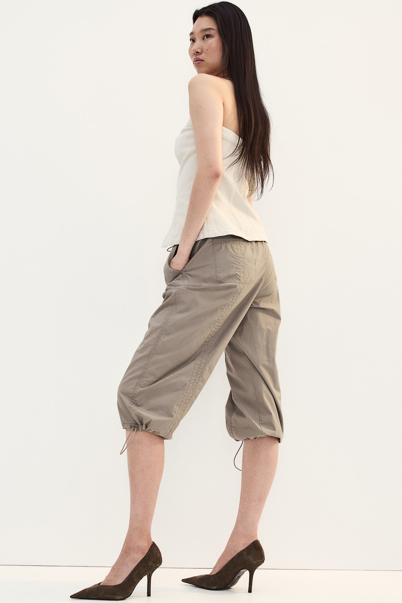 Cargo Capri trousers - Greige/White - 4