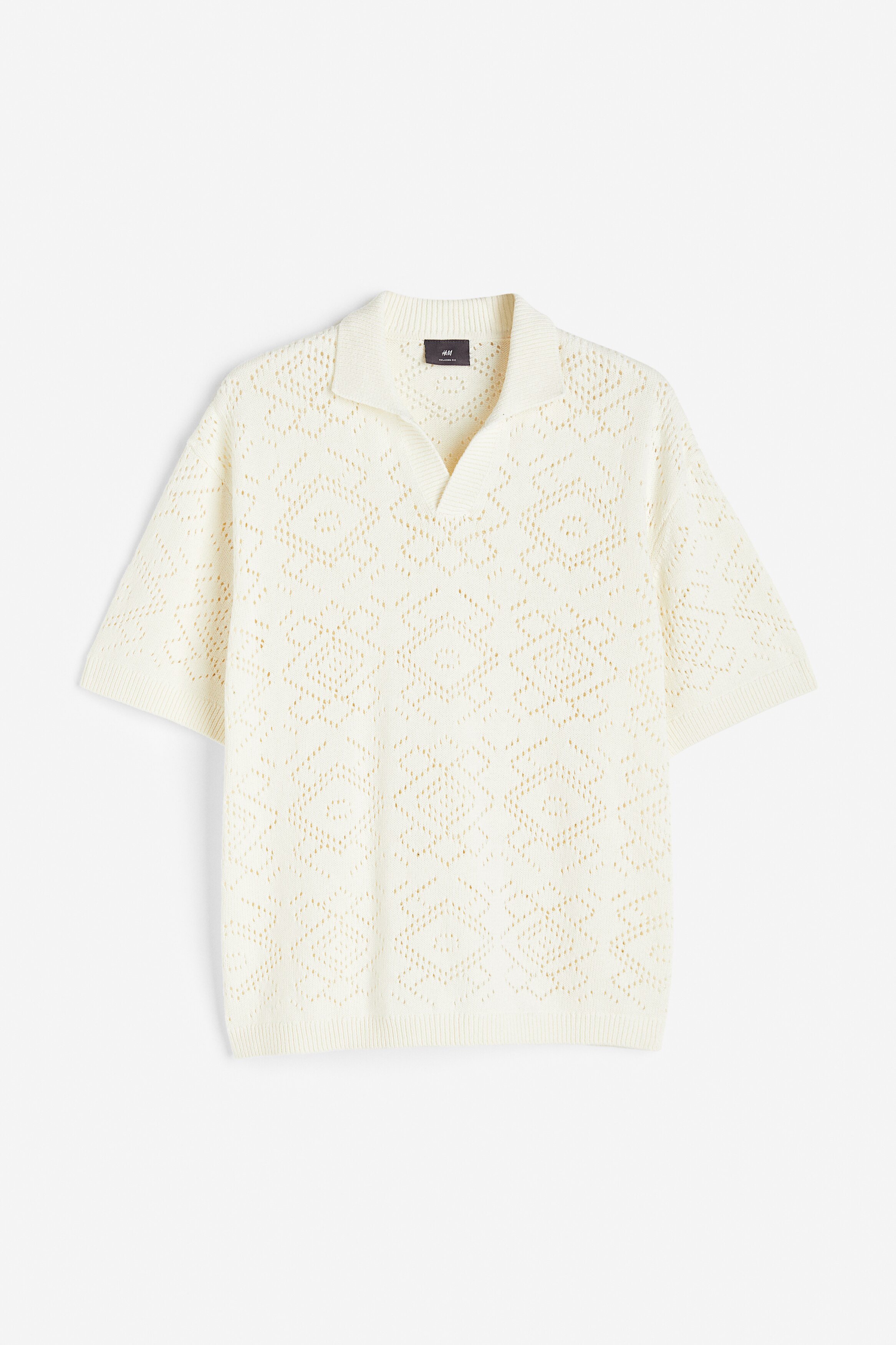 Relaxed Fit Crochet-look polo shirt