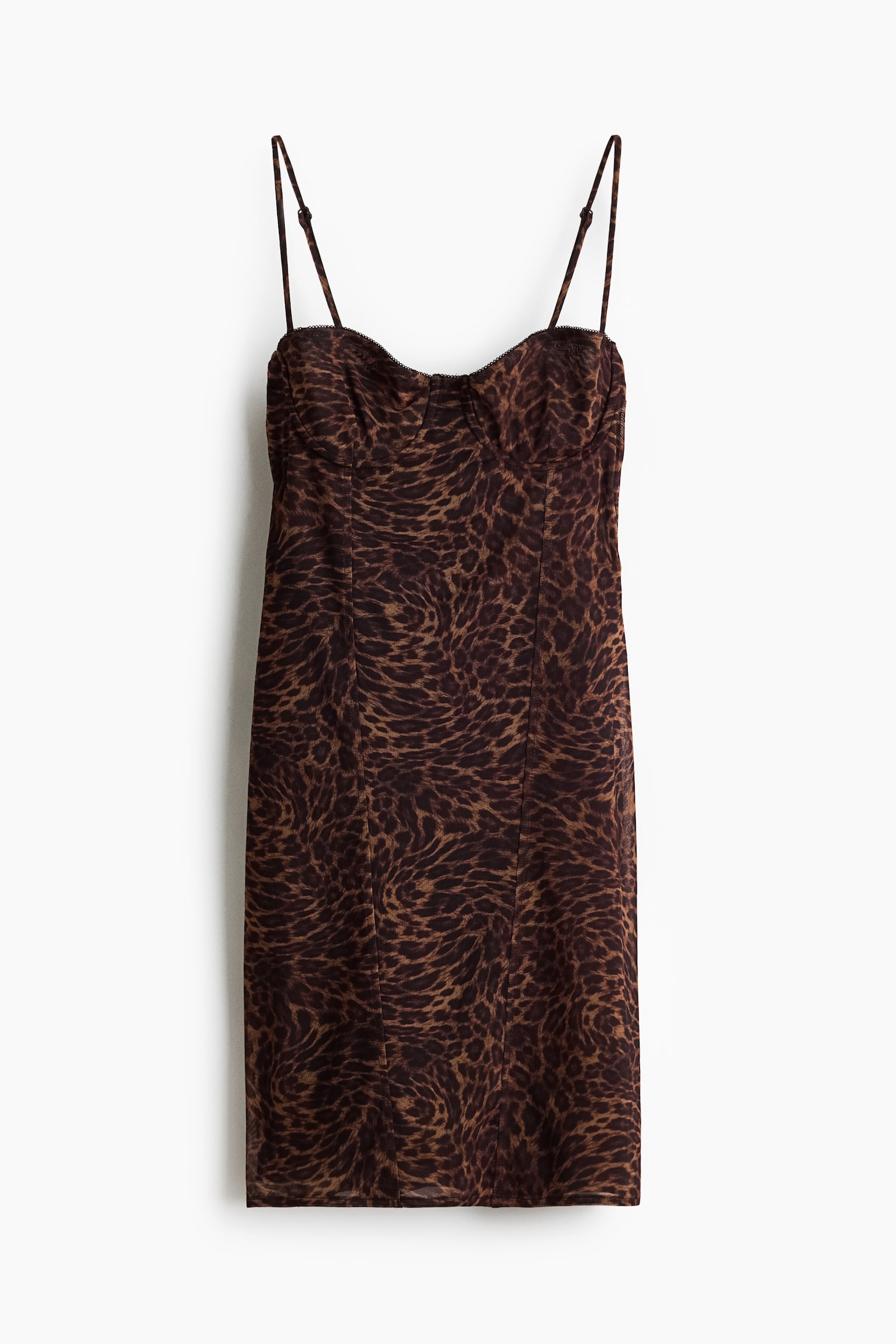 Figurbetontes Meshkleid - Dunkelbraun/Leopardenprint - 1
