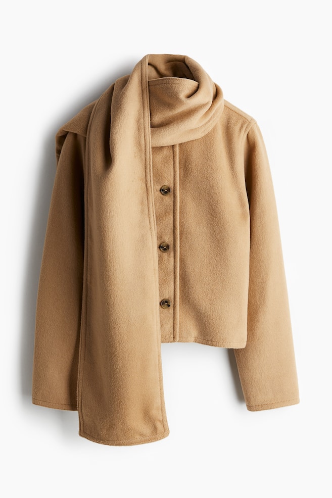 Chaqueta de fieltro con bufanda - Beige/Gris jaspeado - 1