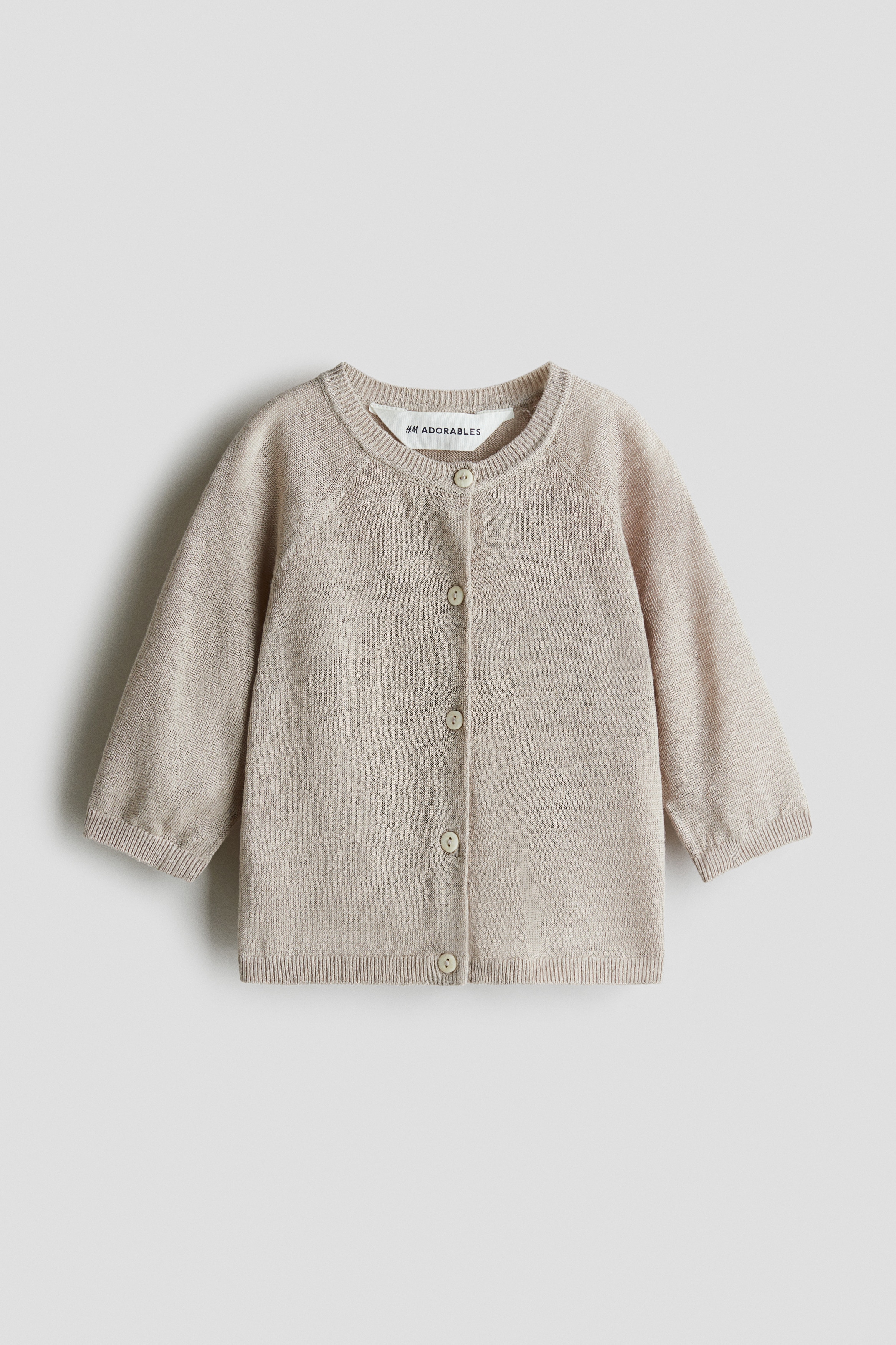 Finstrikket cardigan i hør - Gråbeige