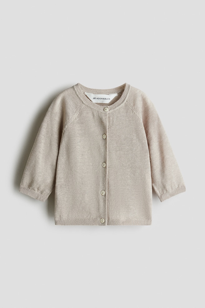 Finstrikket cardigan i hør - Gråbeige - 1