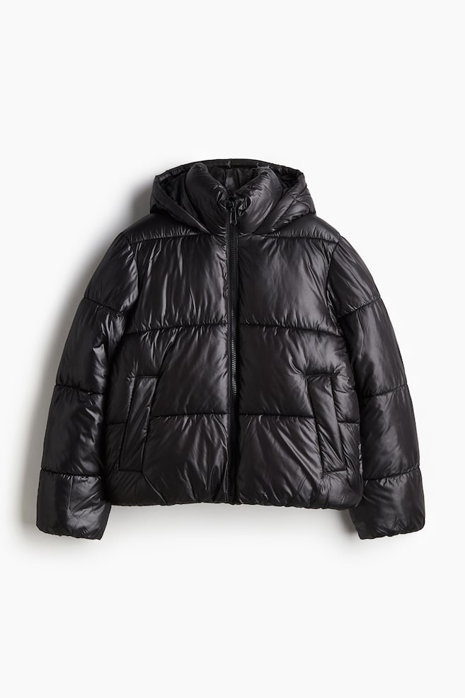 Hooded puffer jacket - Black - 1