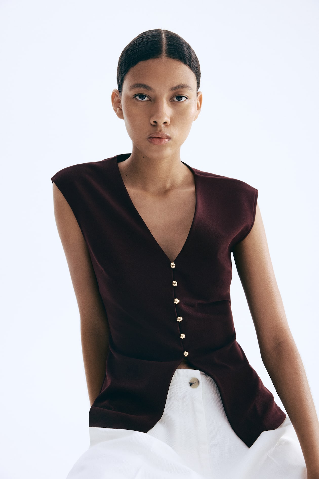 Gilet sans manches en interlock - Bordeaux - FEMME | H&M FR