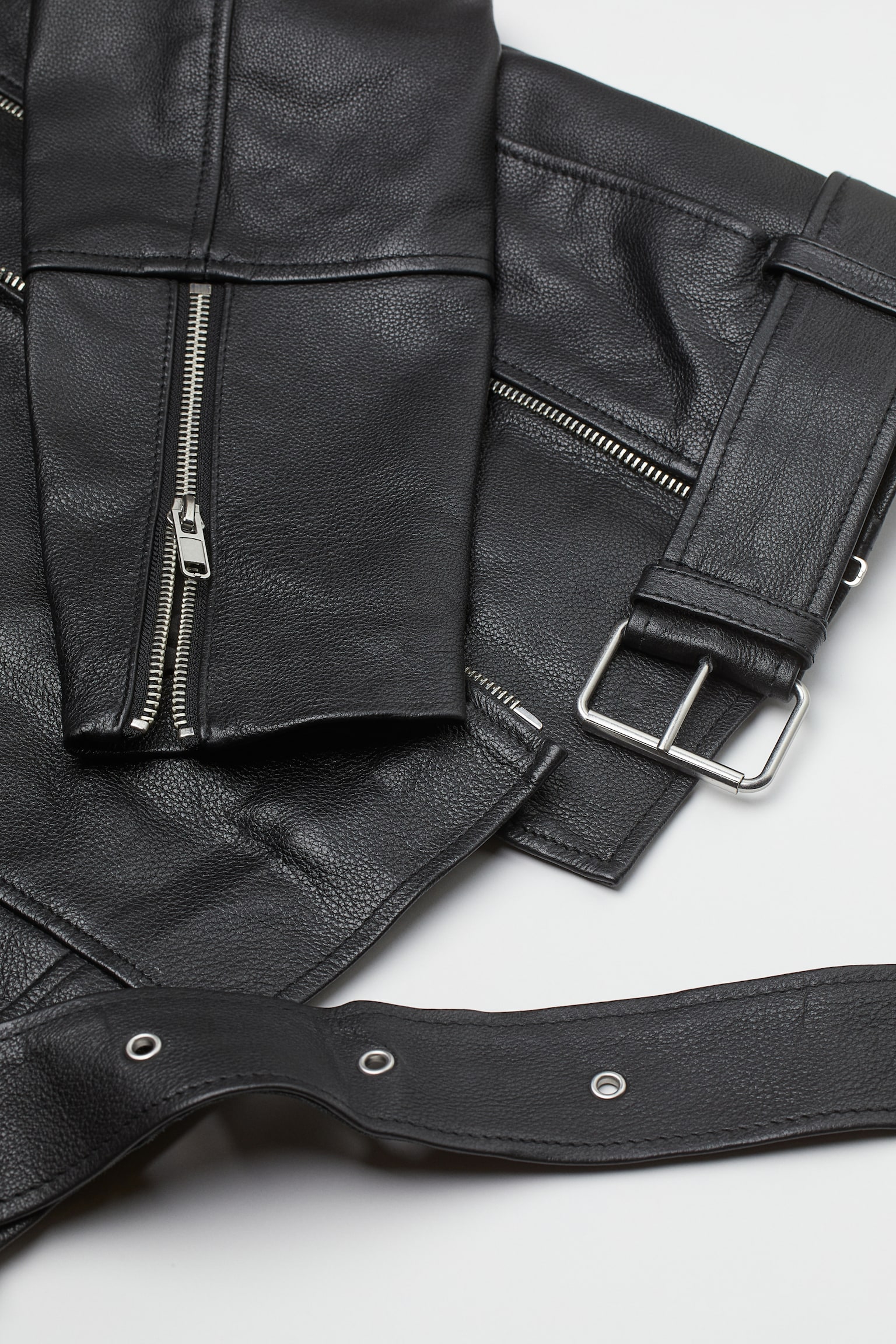 Kožená motorkářská bunda - Černá - 2